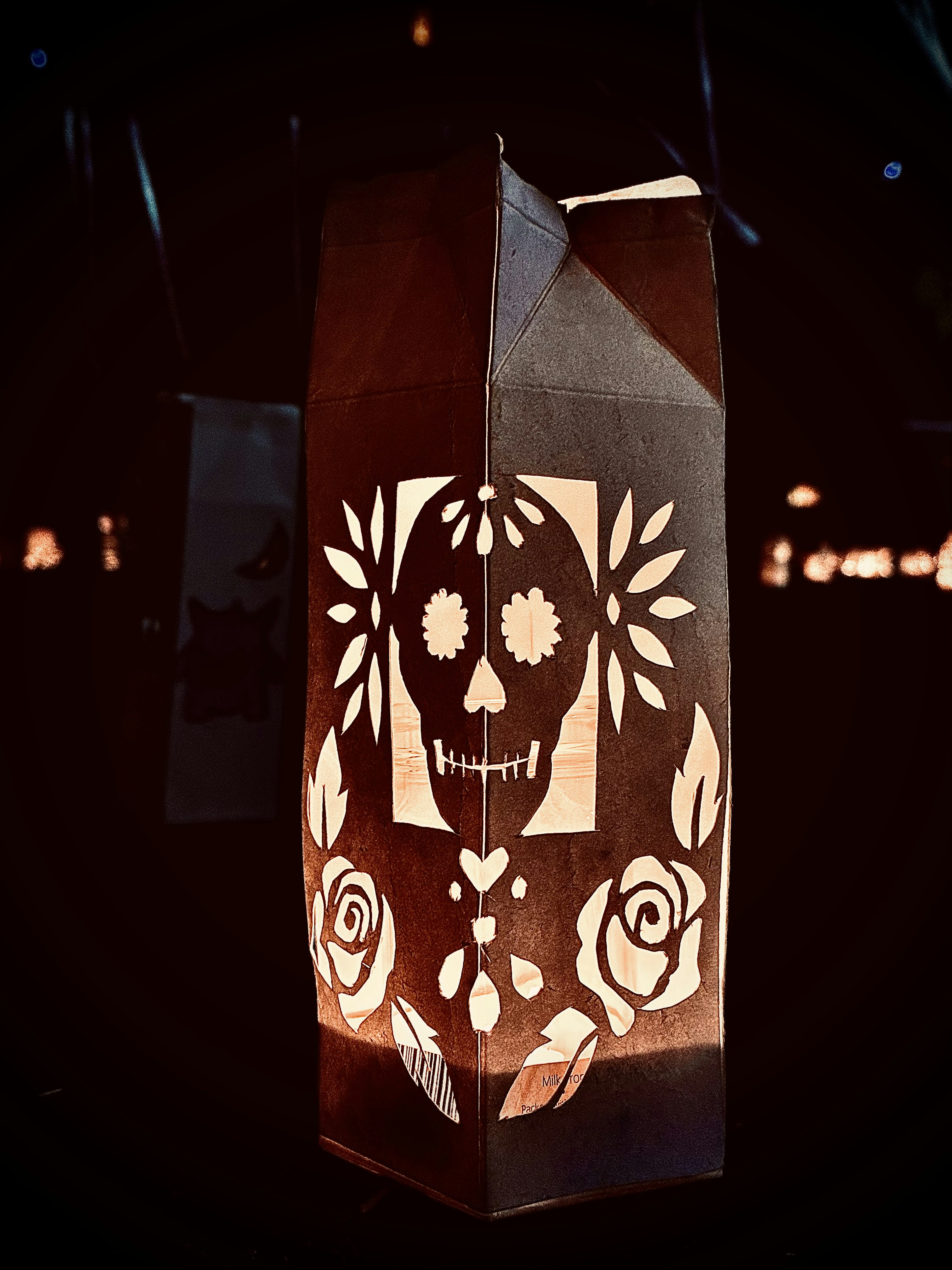 Decorative paper lantern featuring a skull design