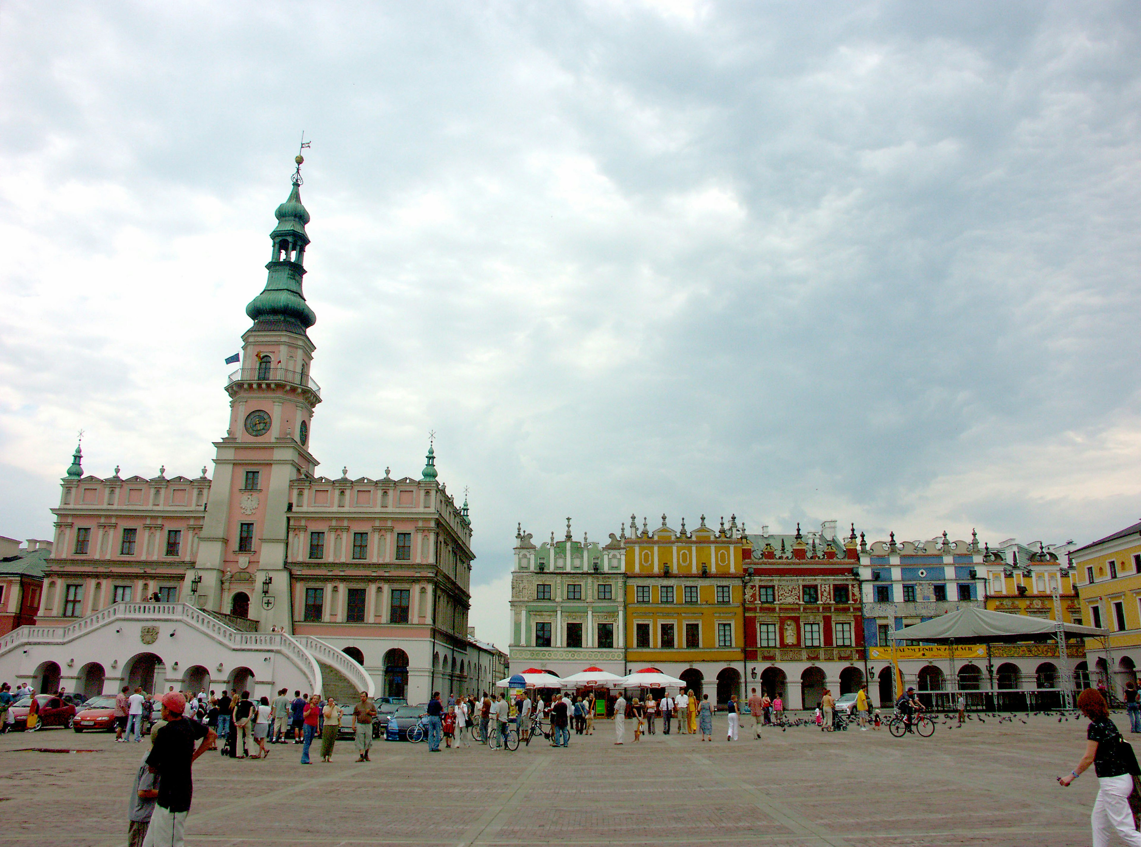 Historic buildings and colorful facades in Zamość Square