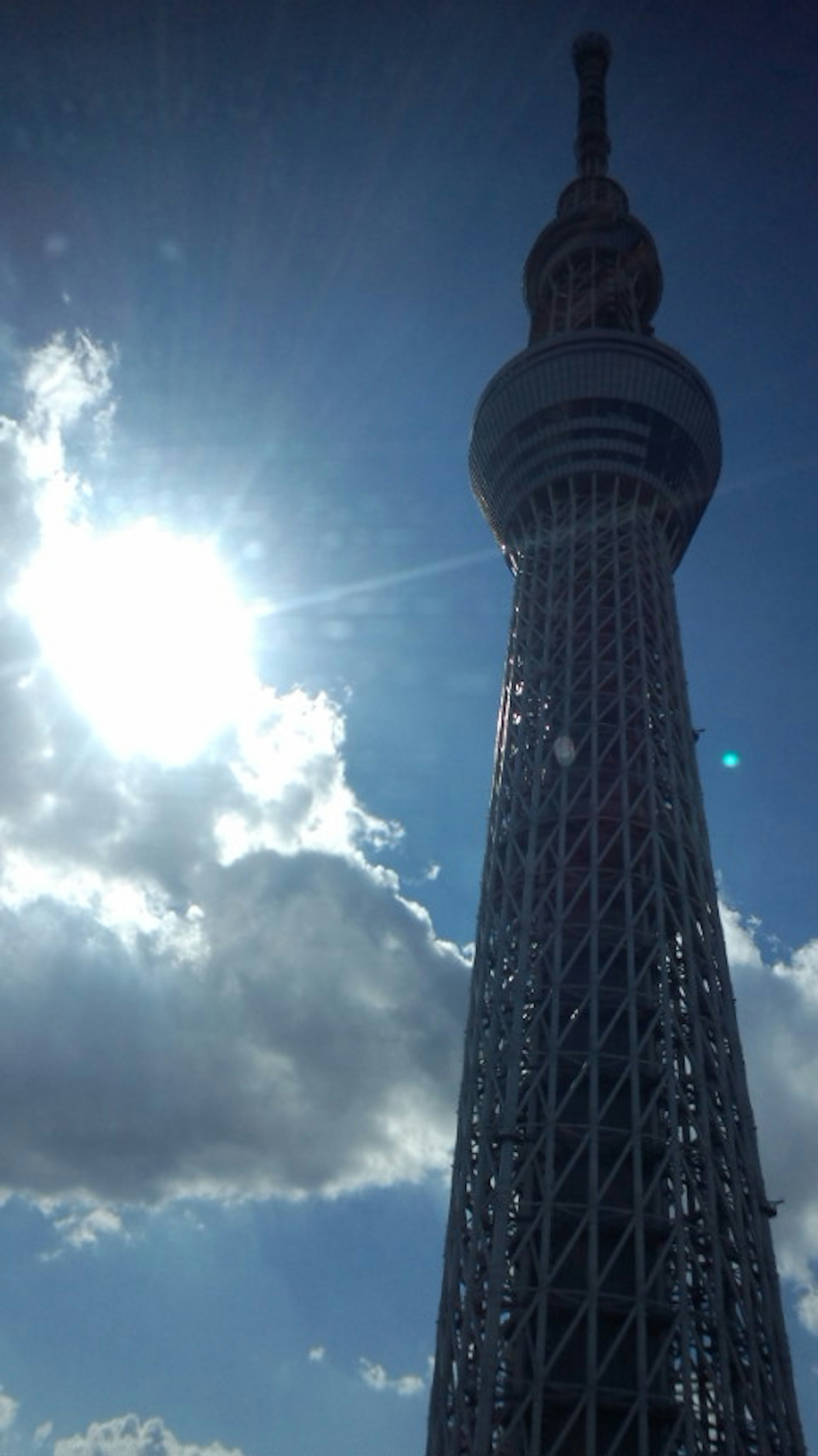 东京晴空塔的轮廓和明亮的太阳