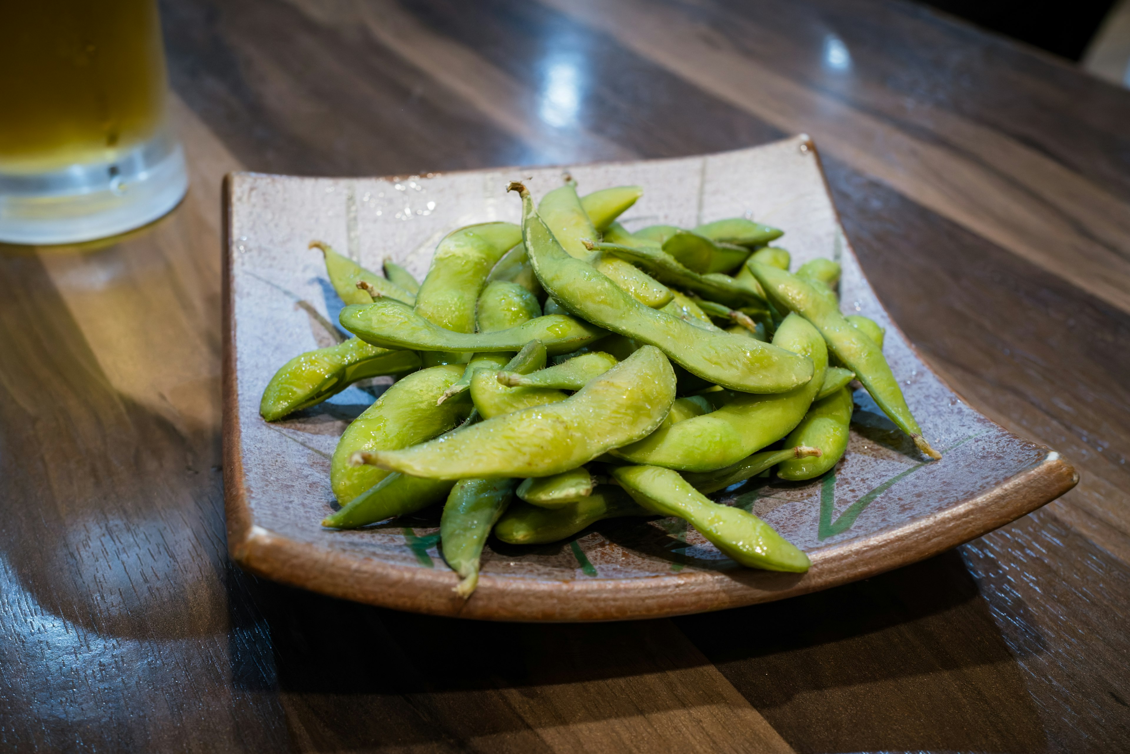 A plate of edamame beans