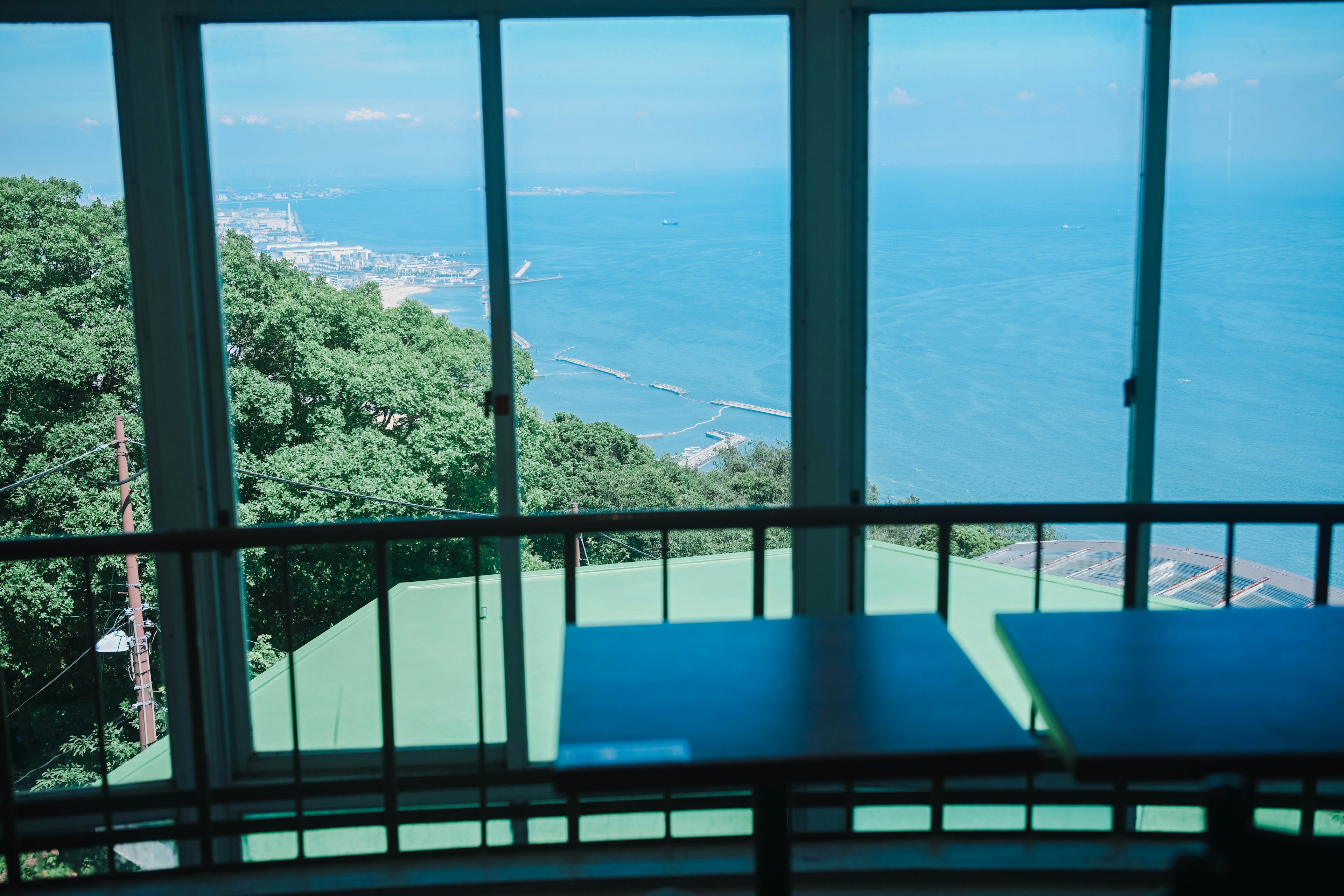 Interior room with a beautiful sea view through large windows