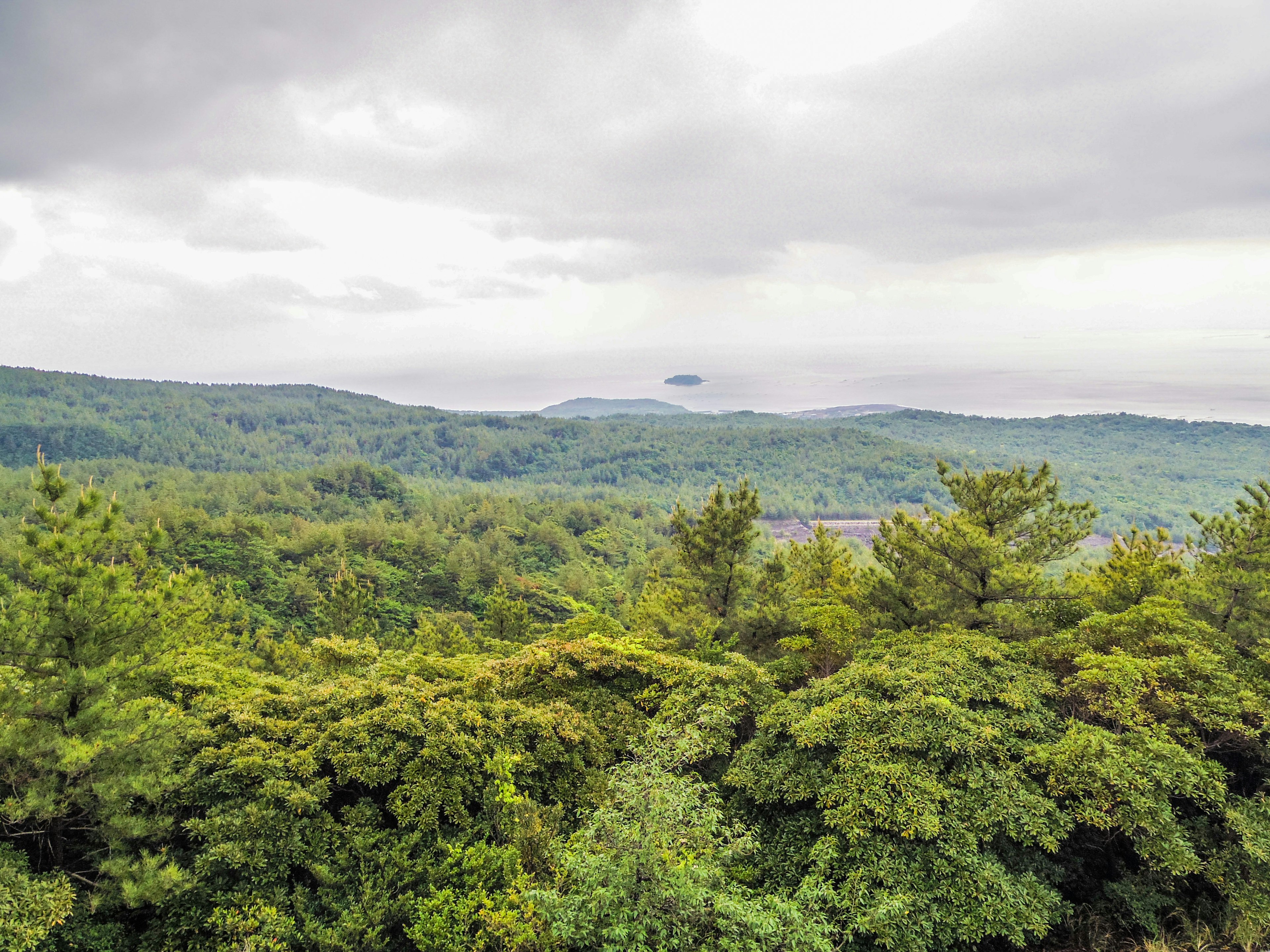 Montagnes verdoyantes sous un ciel nuageux