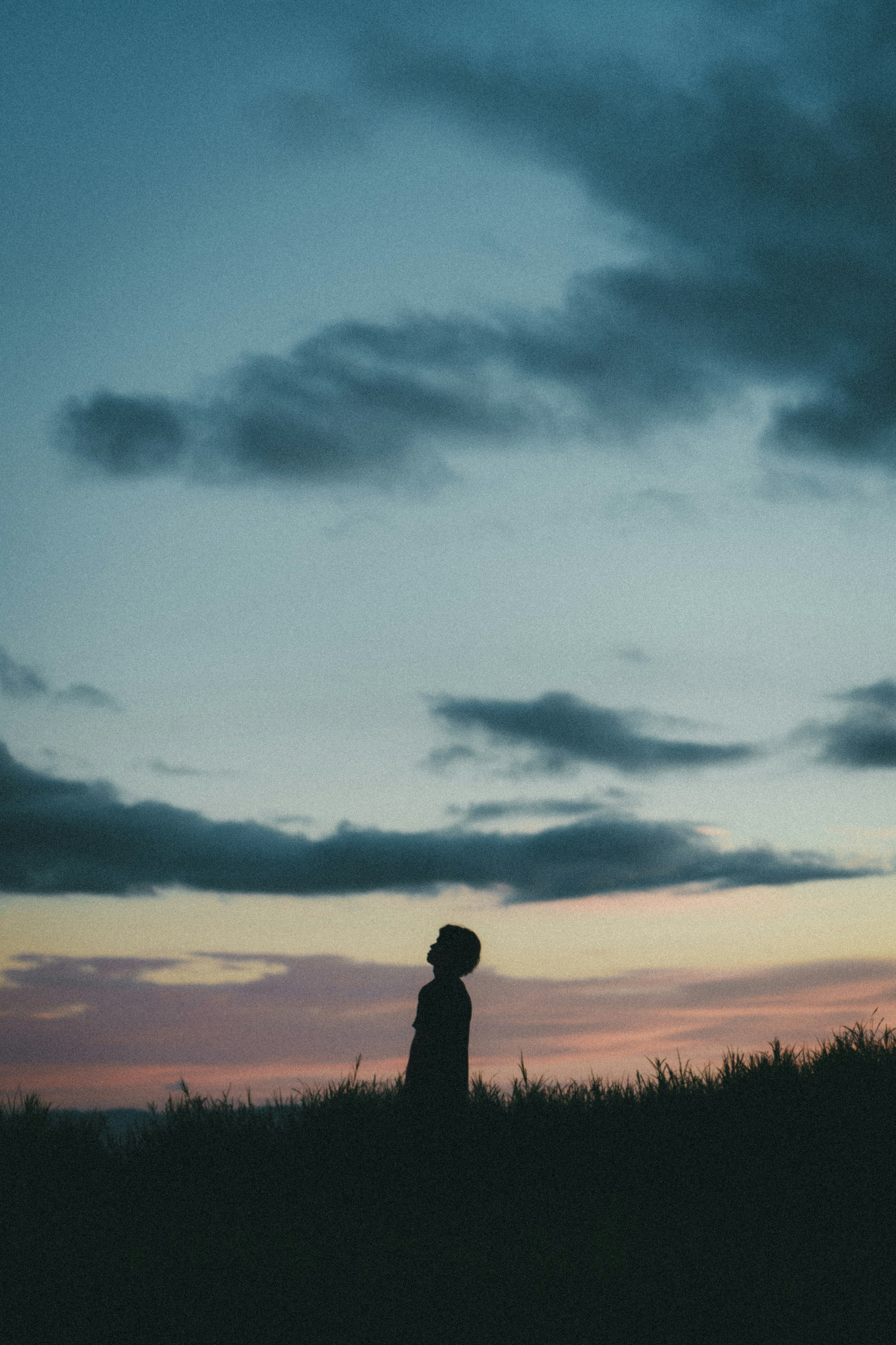 Silhouette of a person standing quietly during sunset