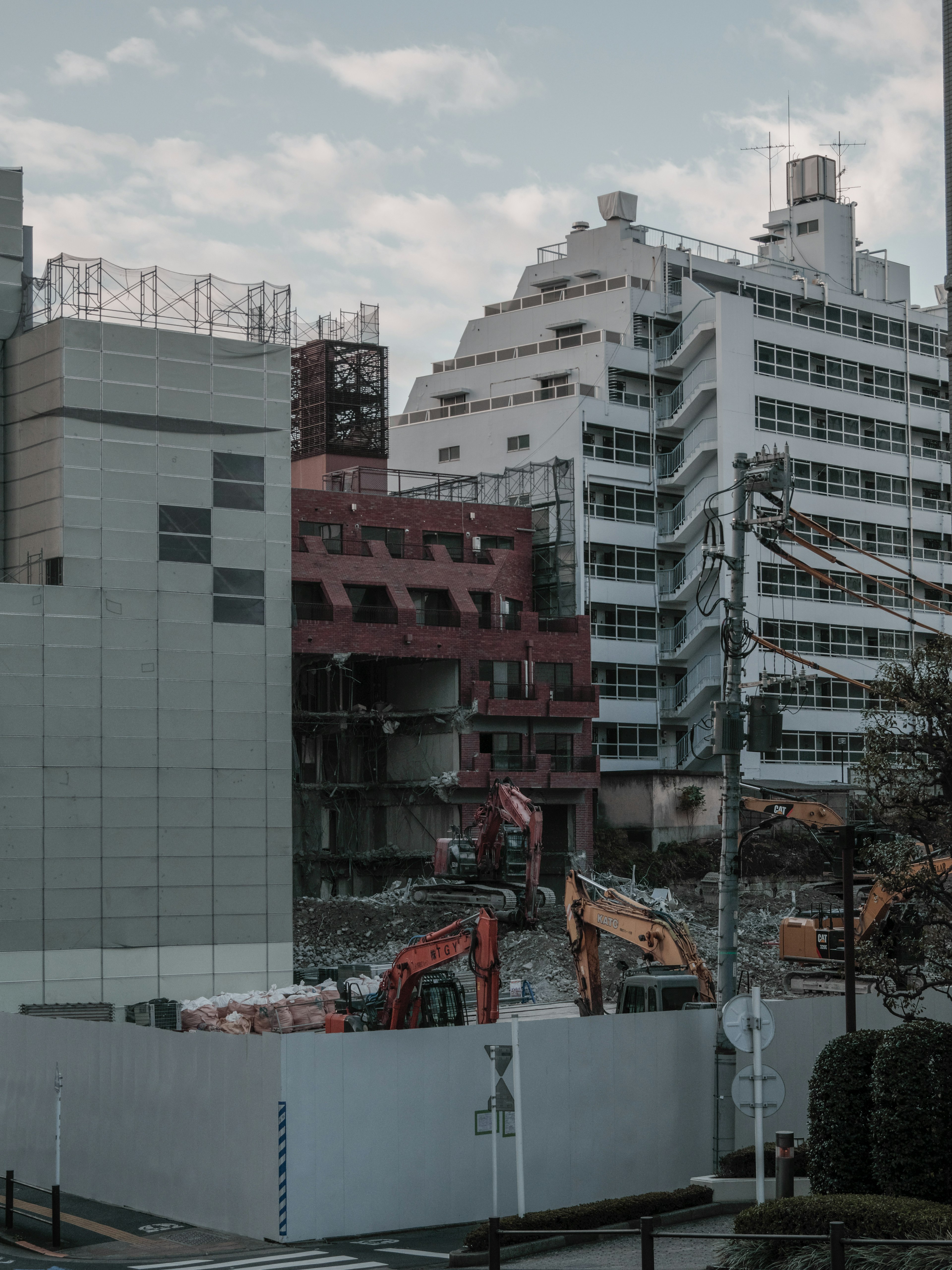 Urban construction site with buildings under demolition