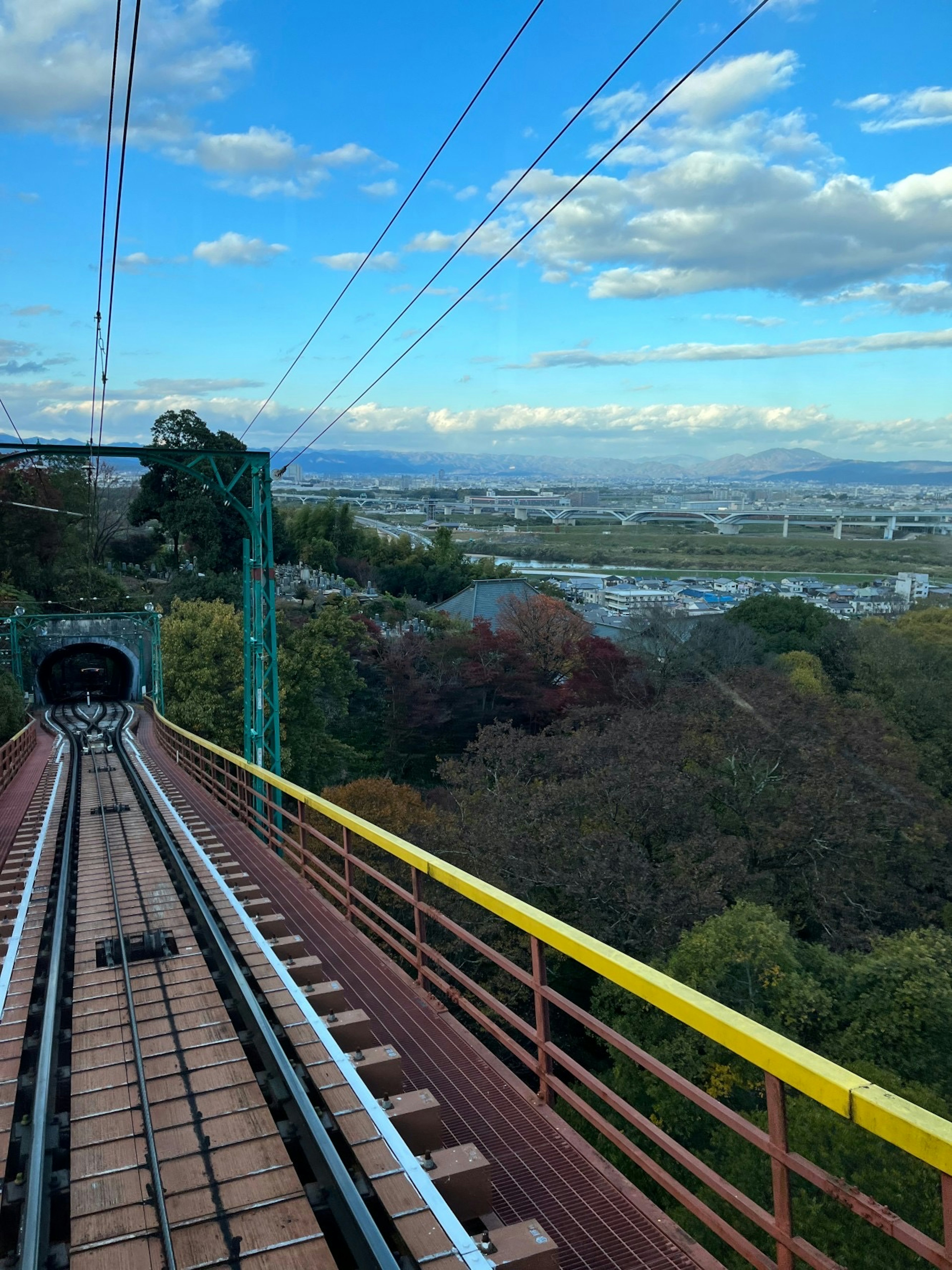 Scenic view from a mountain with railway tracks leading into the distance