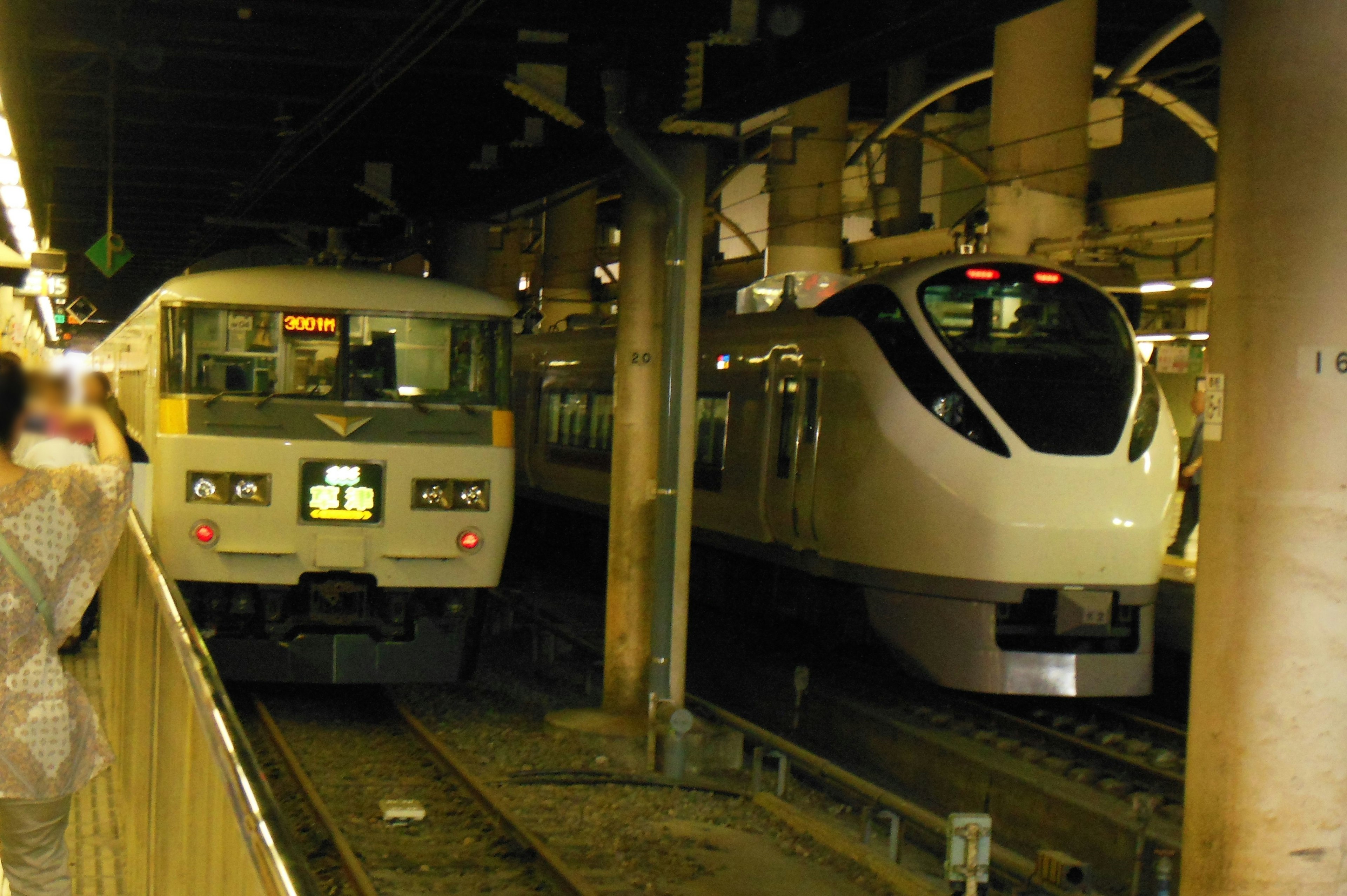 Zwei Züge nebeneinander auf einem Bahnsteig