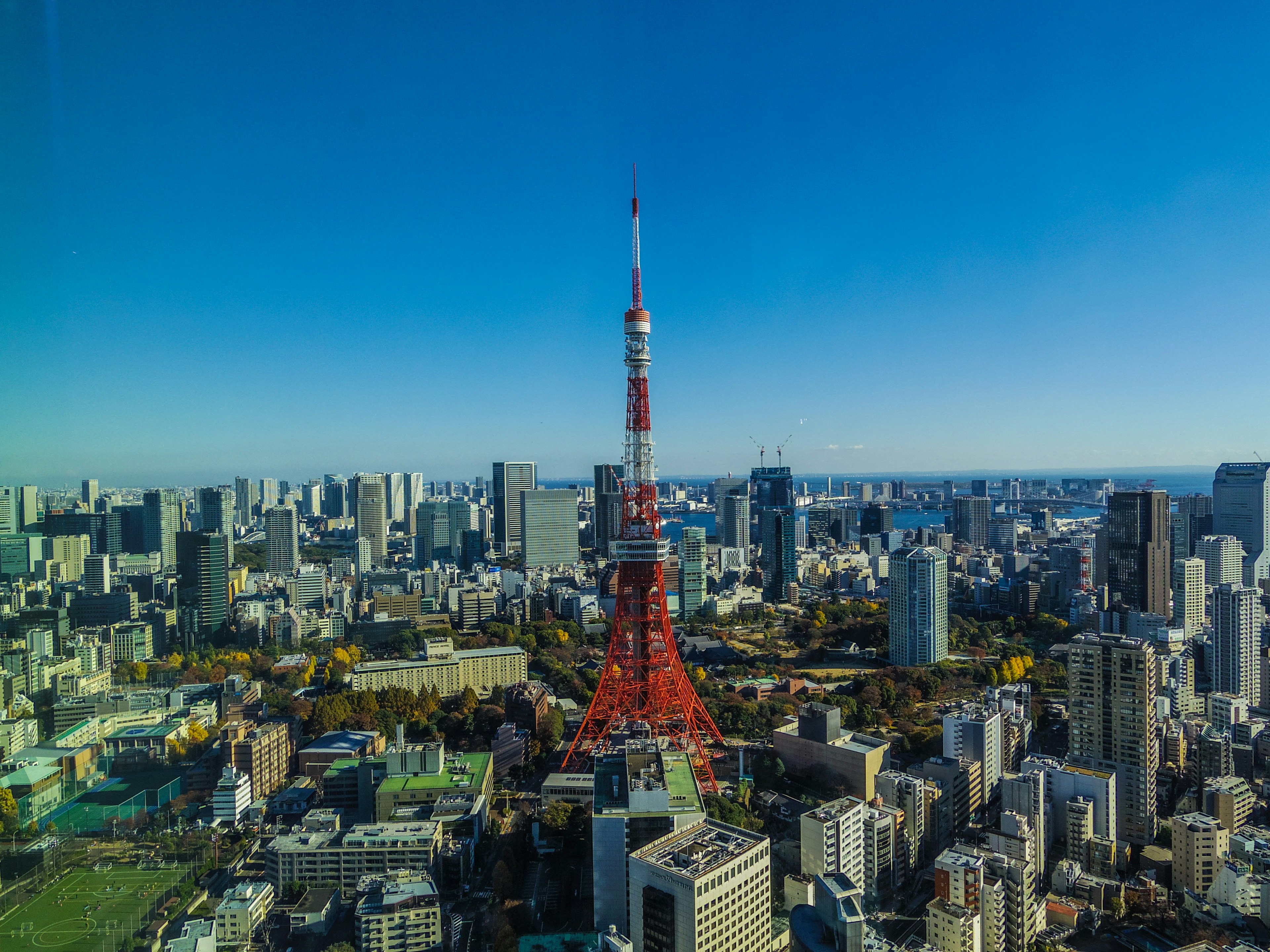 Menara Tokyo dikelilingi pemandangan kota yang panoramik