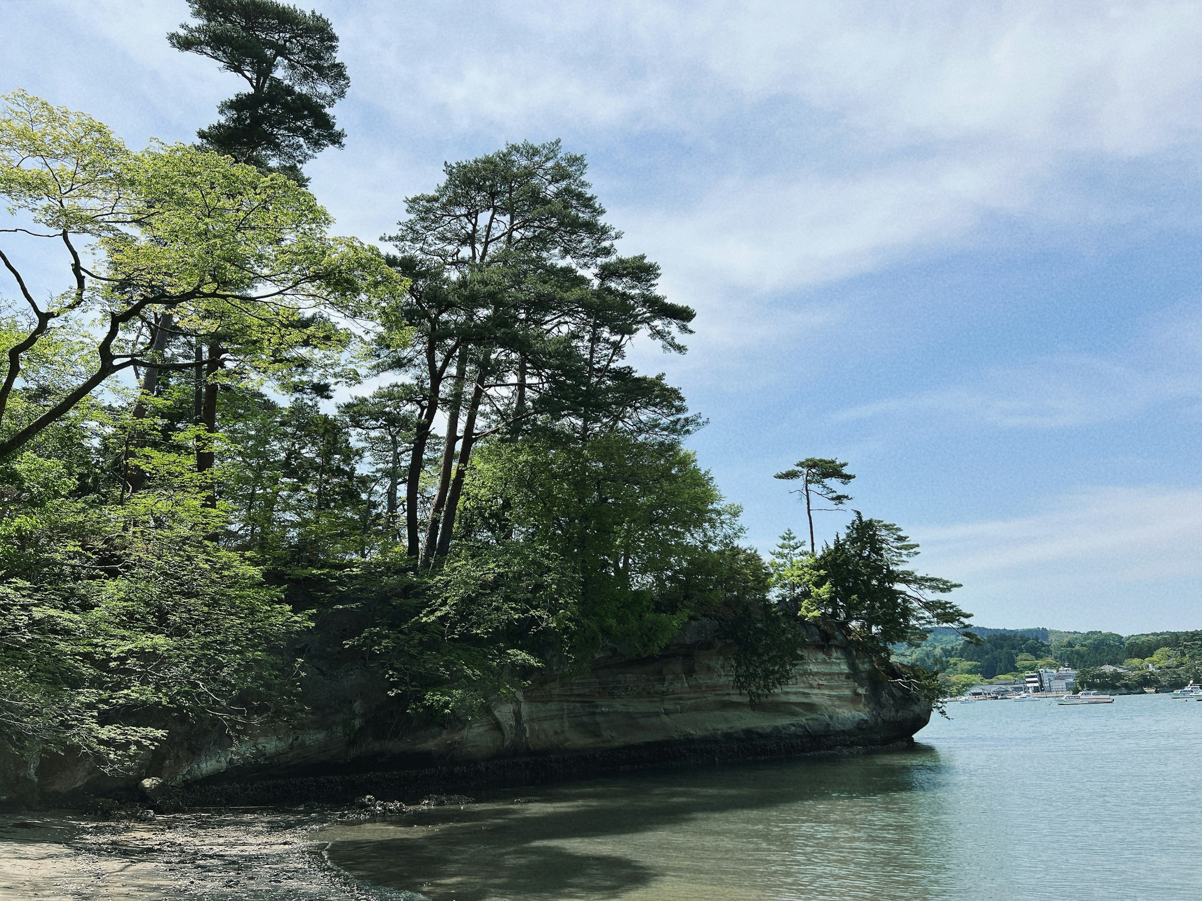 Tranquil waters reflecting trees and blue sky