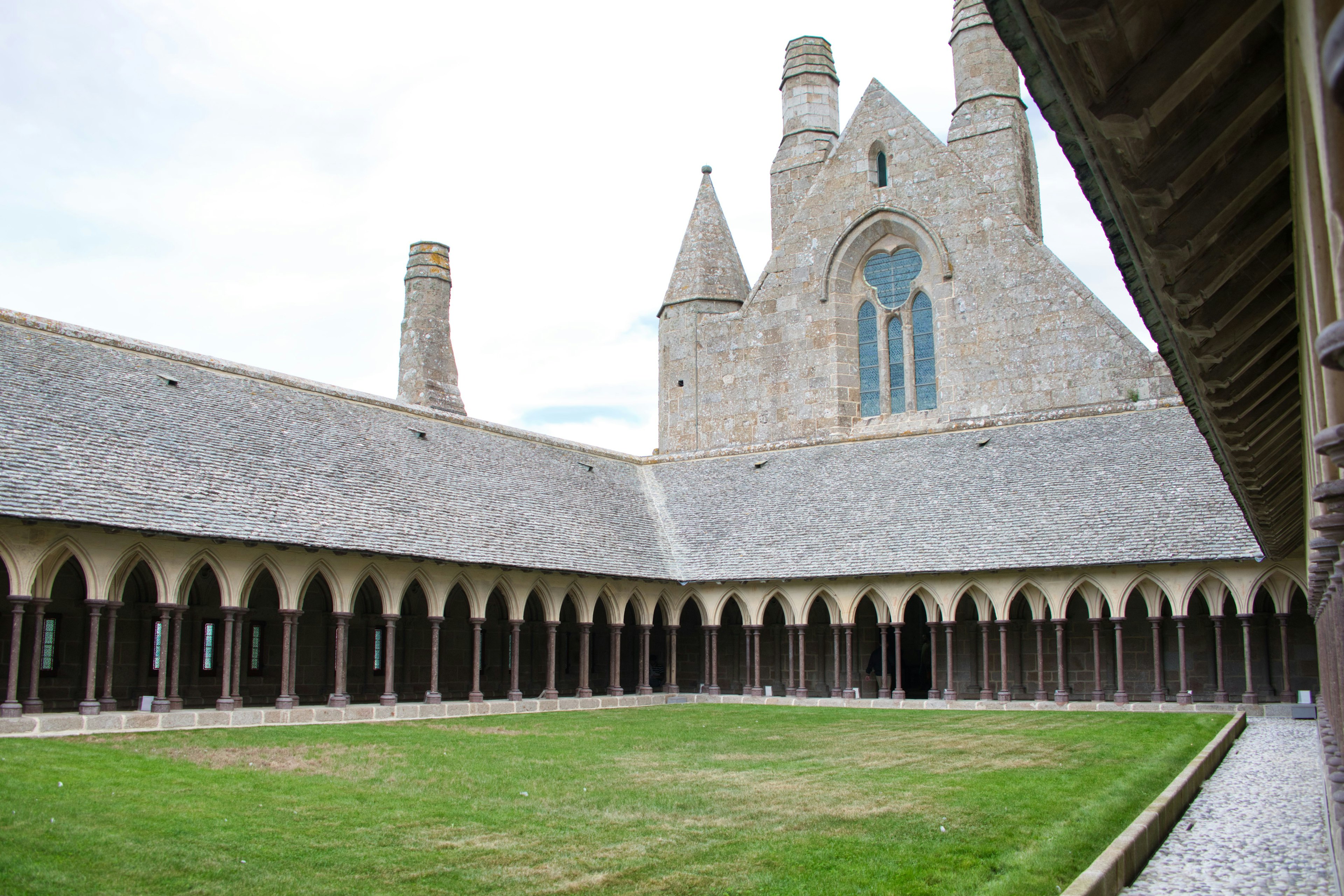 Courtyard of a medieval monastery with architectural features