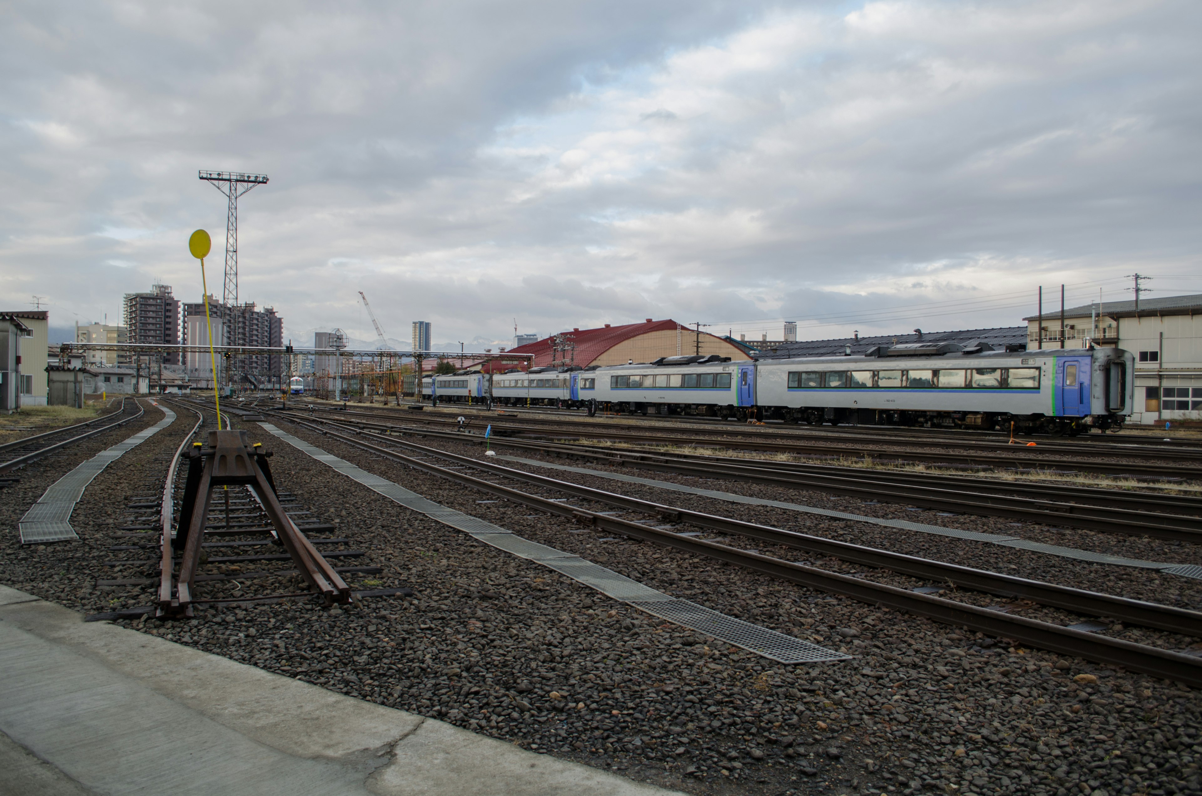 Paisaje con vías de tren y trenes