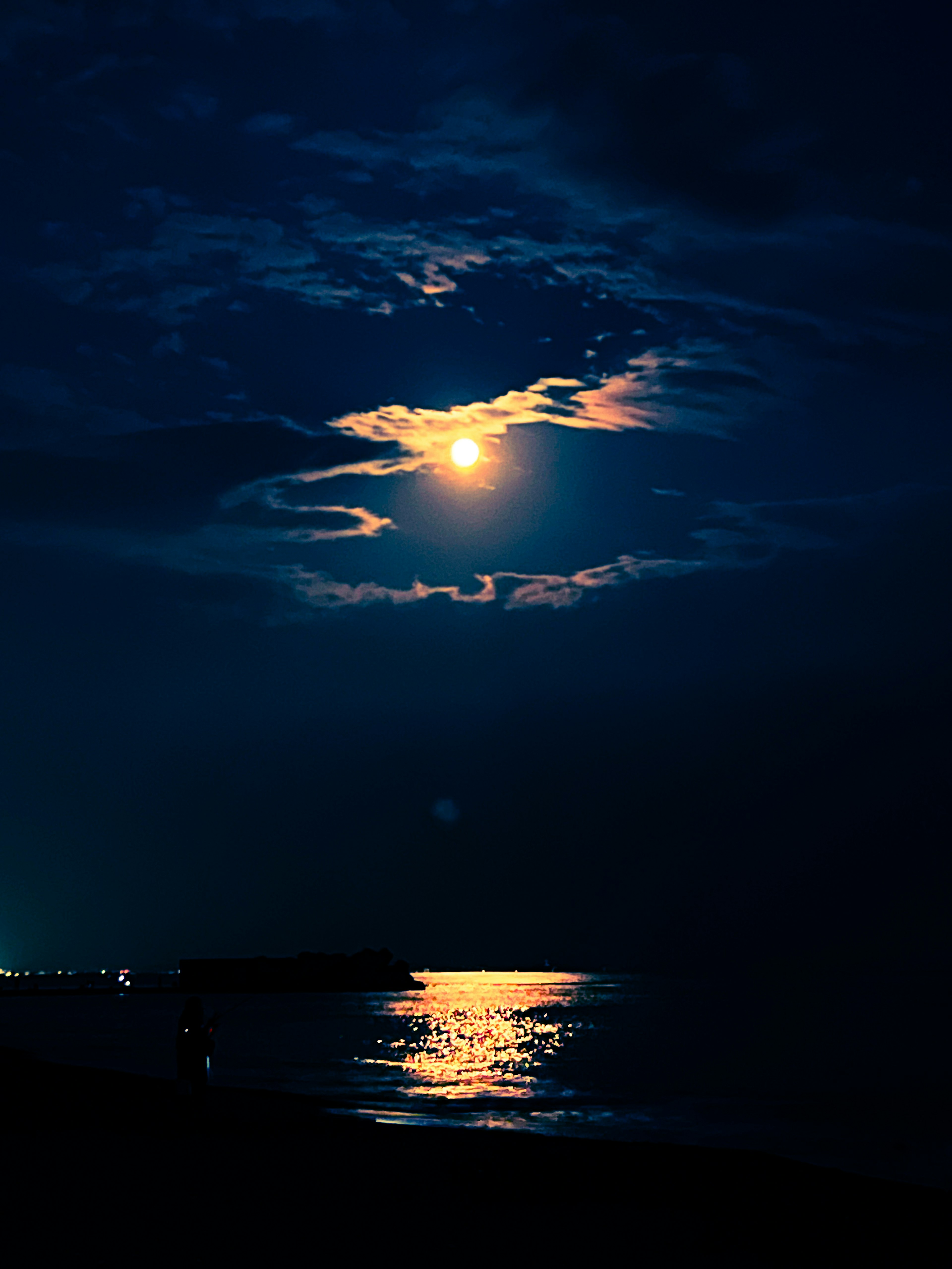 夜空に浮かぶ満月と雲の景色