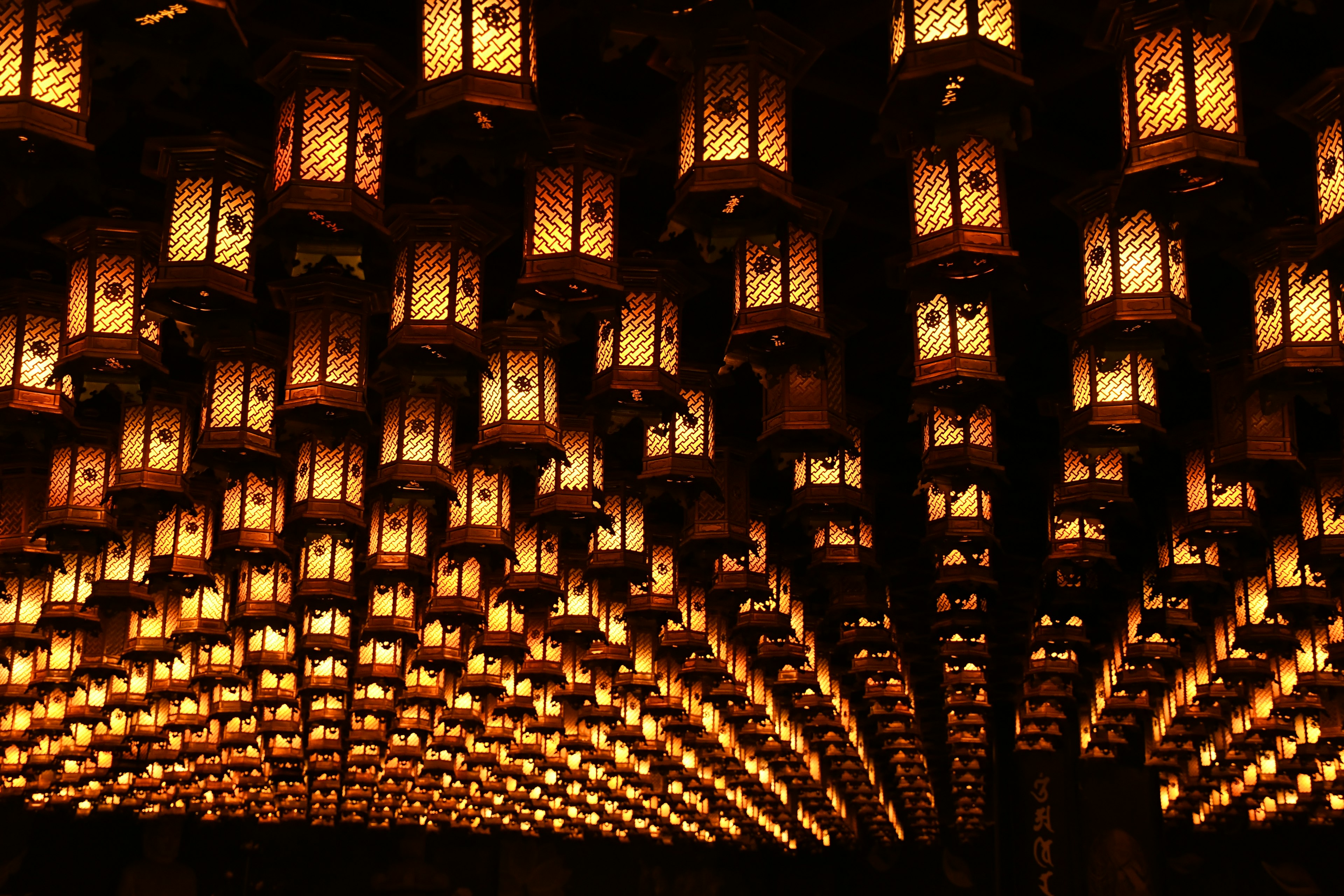 A beautiful scene with numerous lanterns hanging