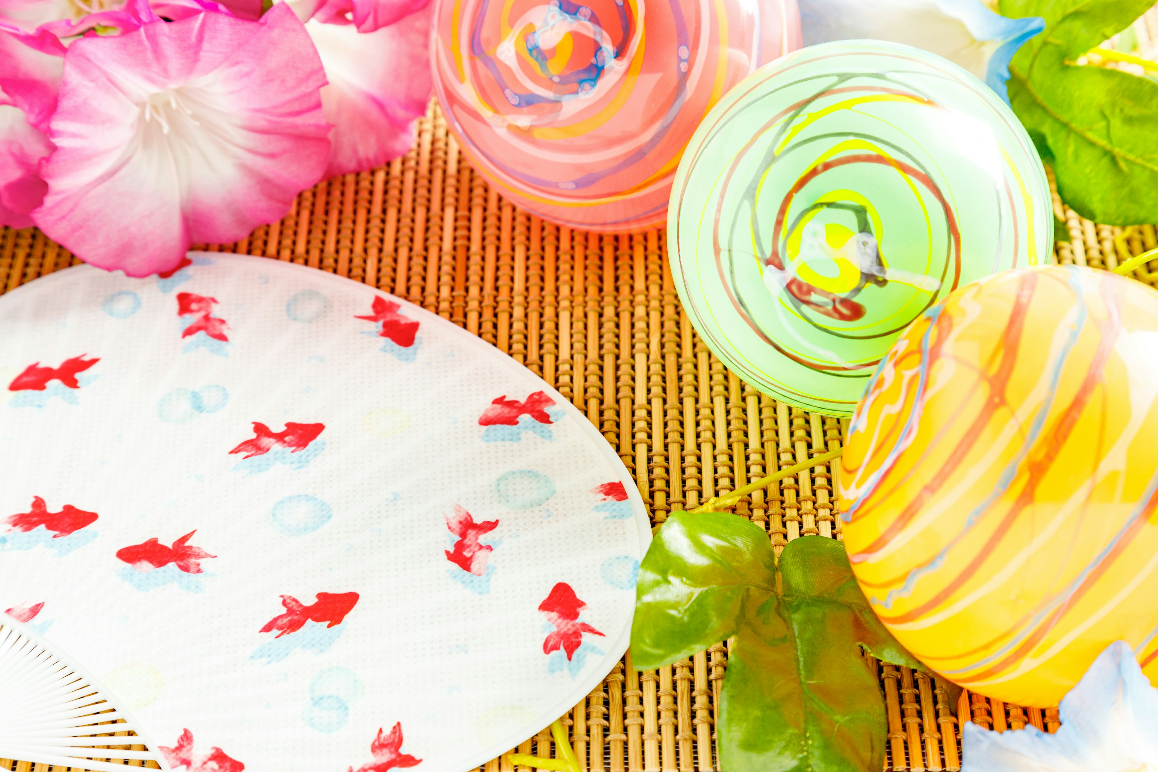 Colorful traditional Japanese candy art with a floral background