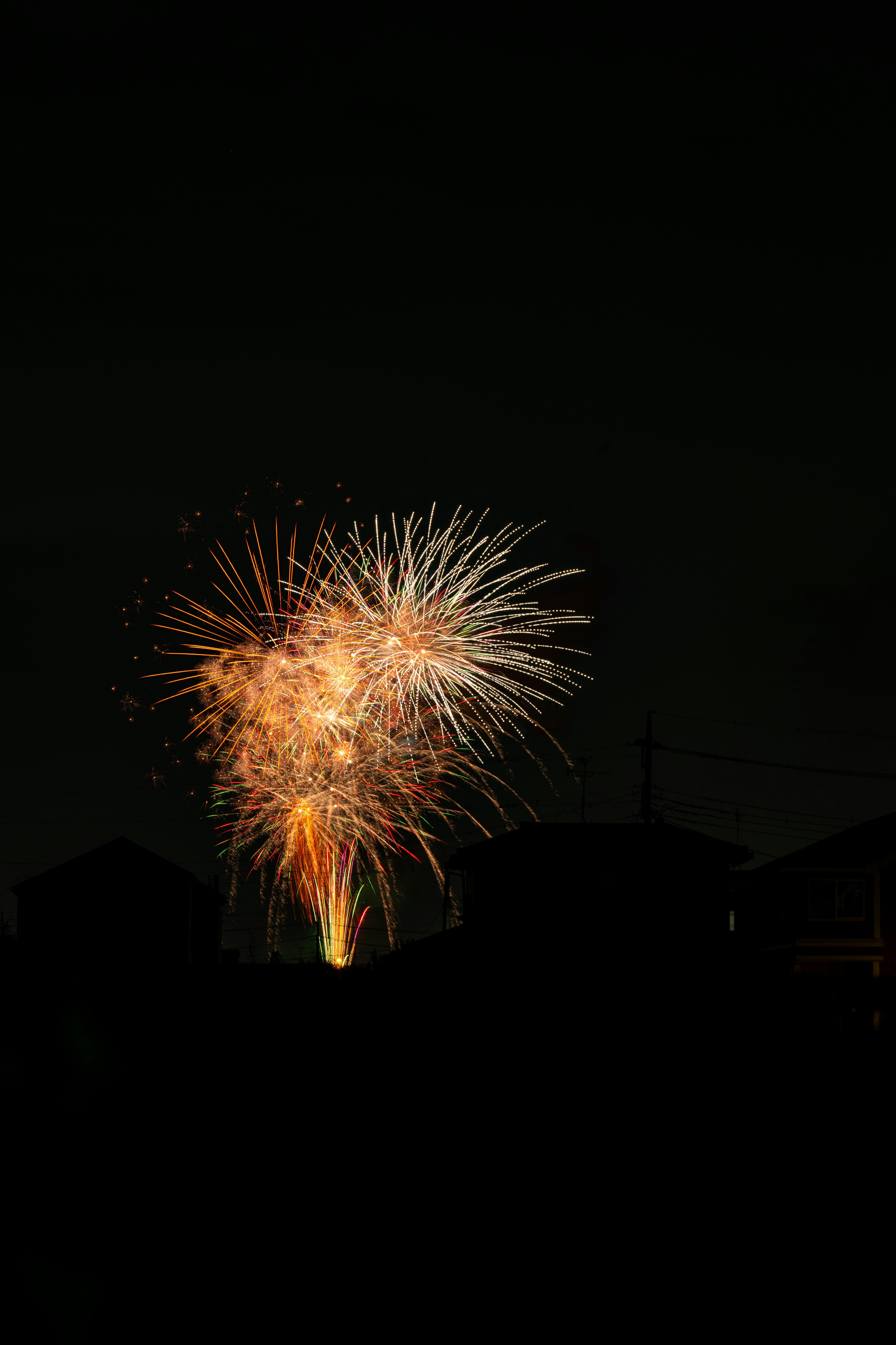 夜空に打ち上げられる花火の鮮やかな光