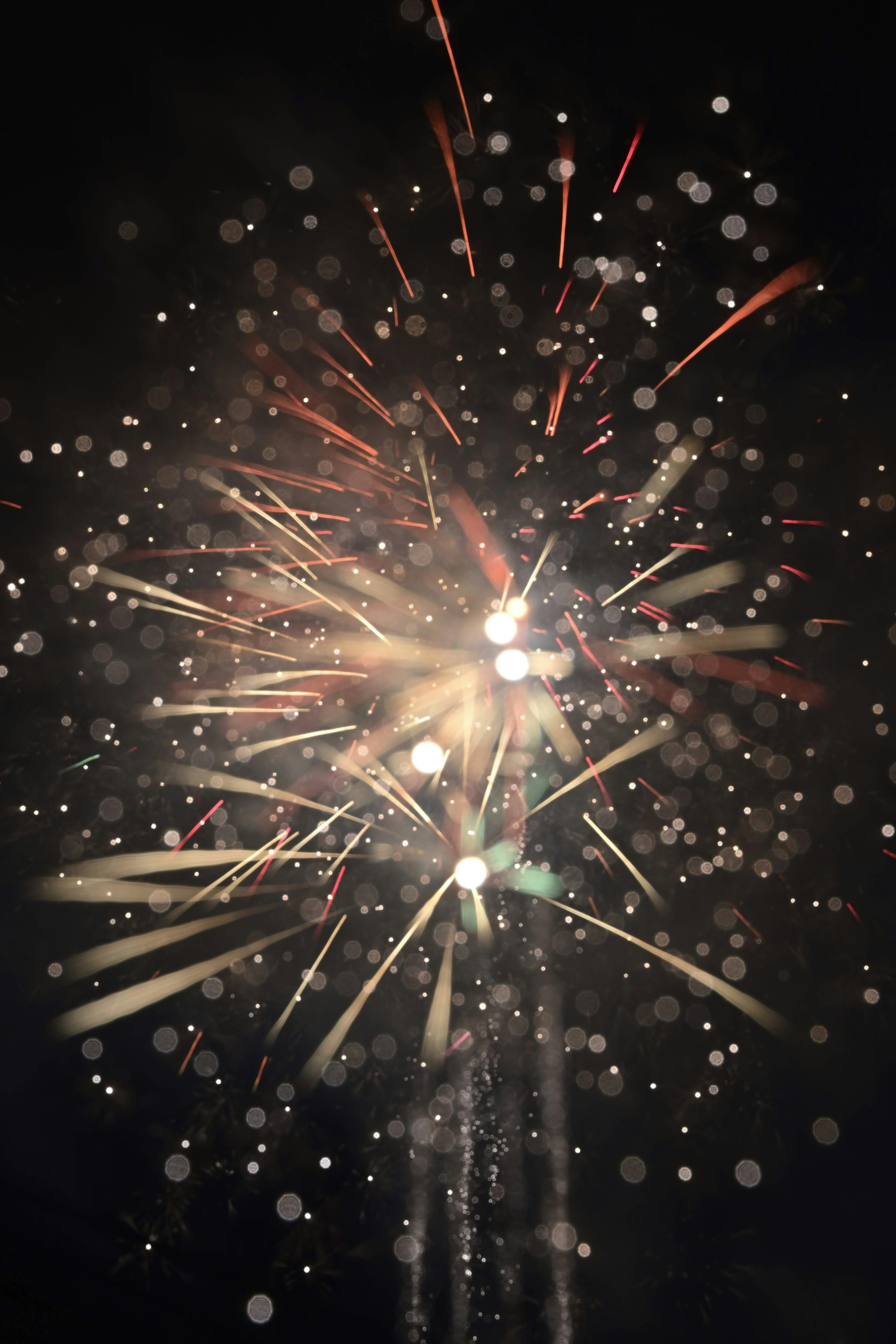 Fireworks exploding in the night sky with vibrant colors and sparkling effects