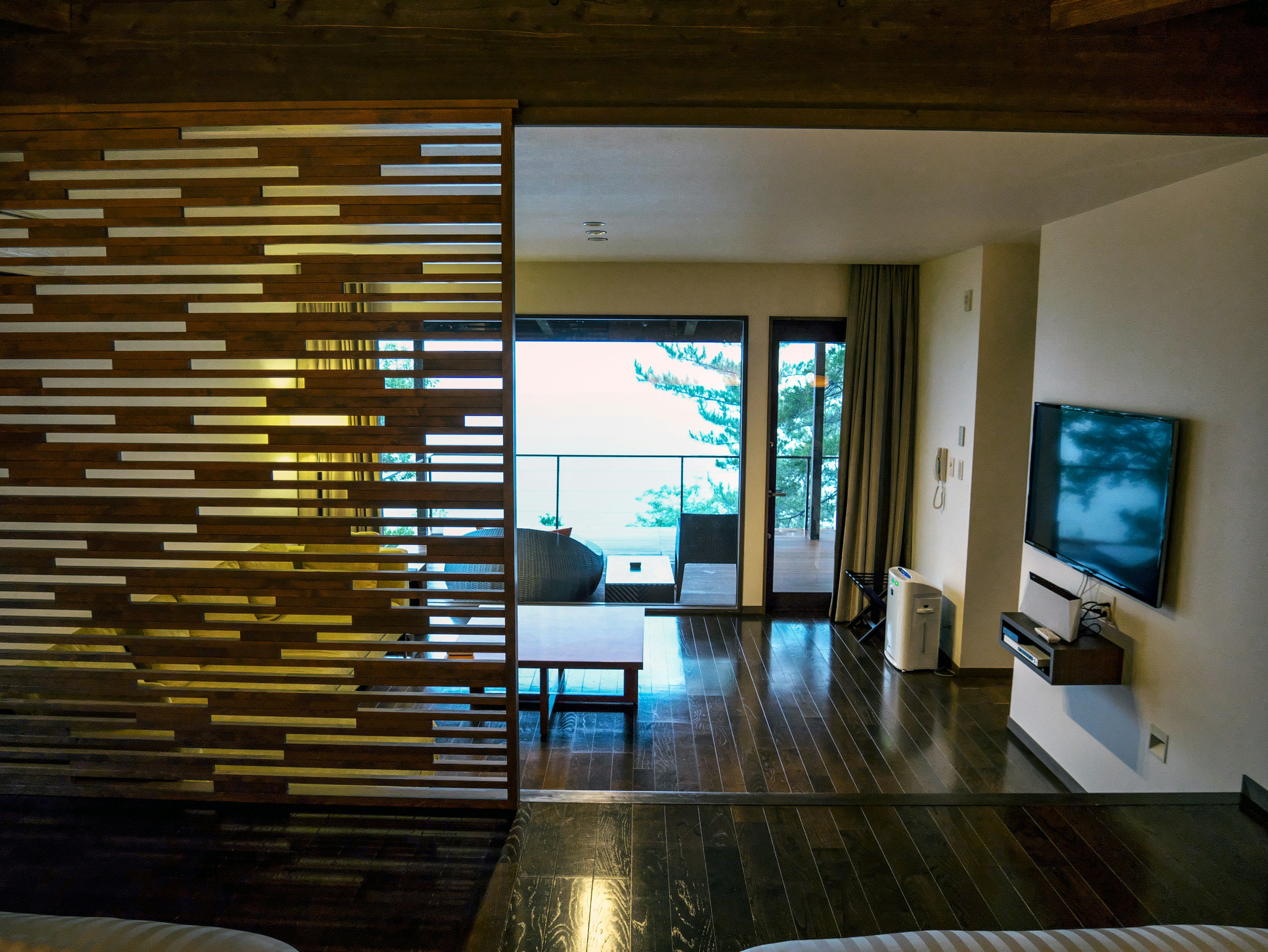 Modern interior living room with a beautiful sea view