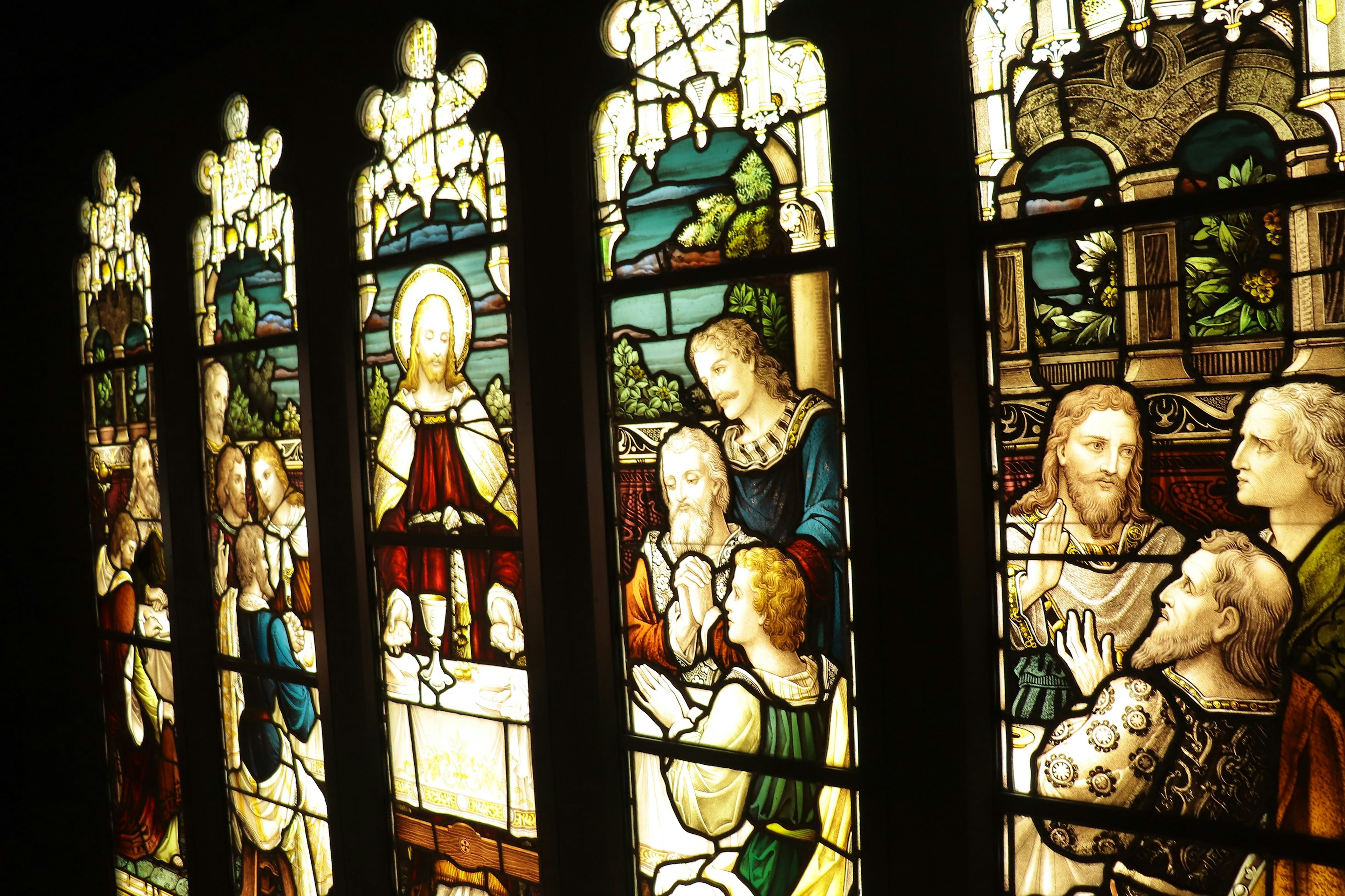 Beautiful stained glass window depicting a religious scene