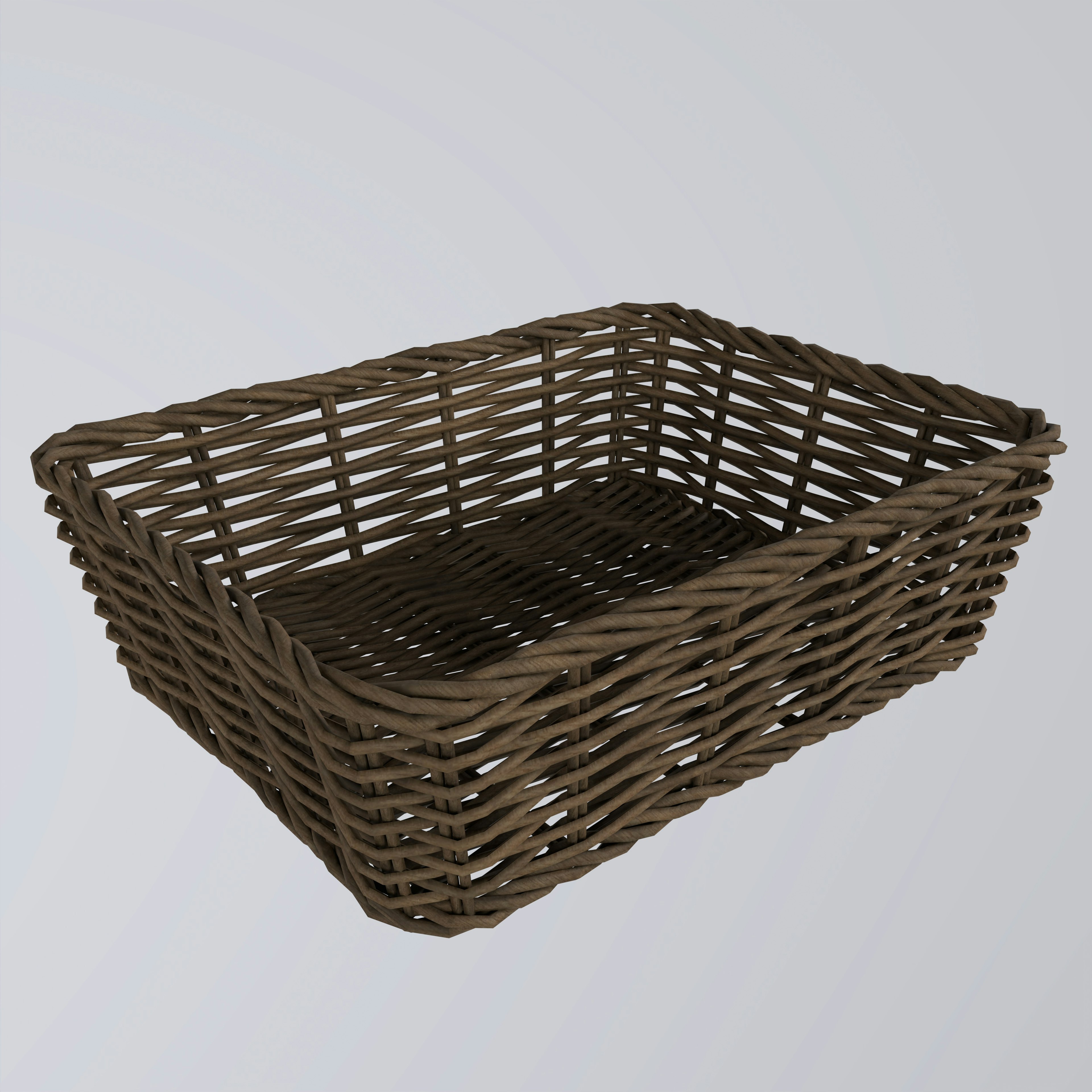 Brown woven basket with intricate weaving patterns