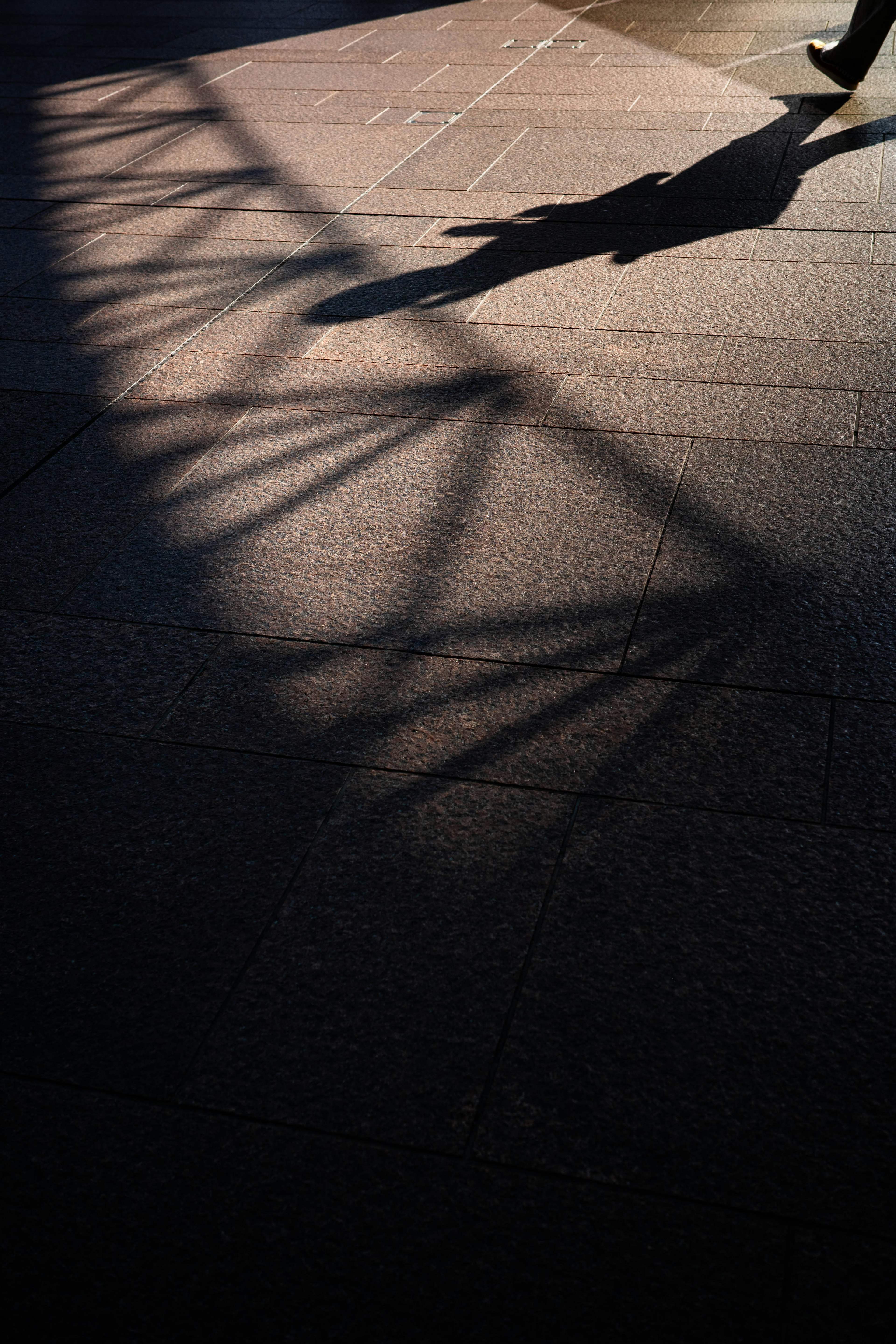 Shadow of a person with geometric patterns on the ground