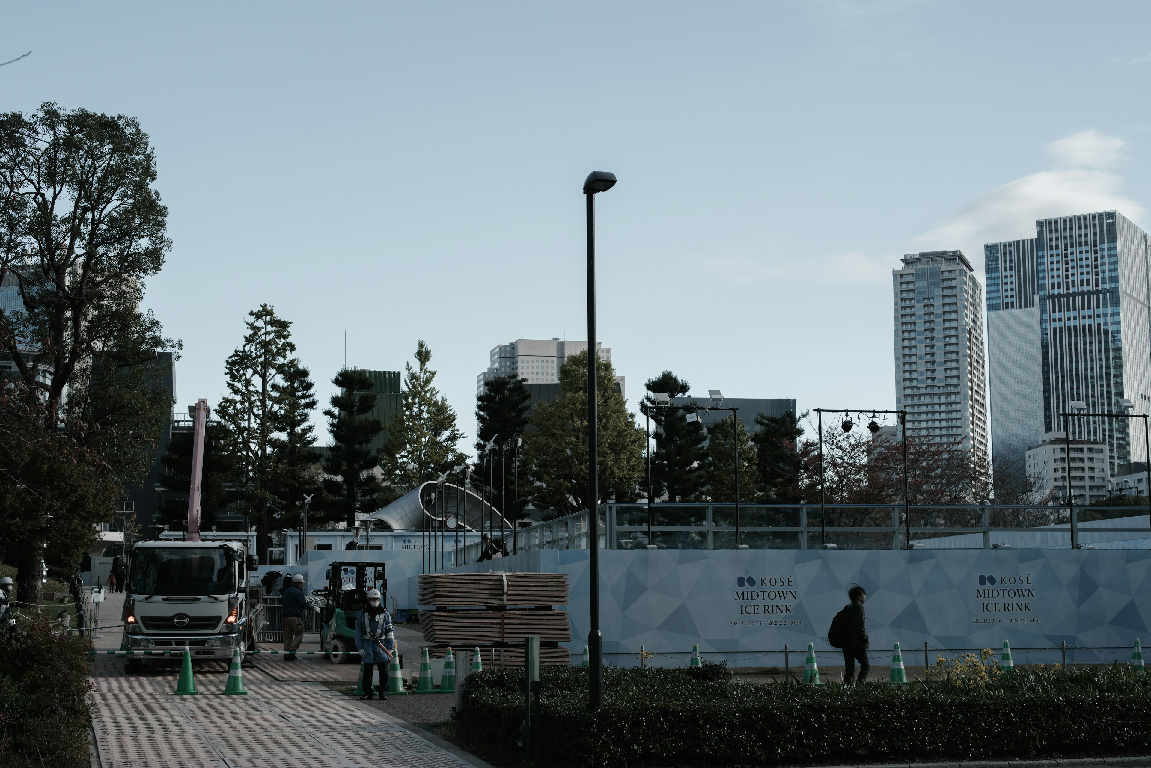 Construction site with high-rise buildings in the background