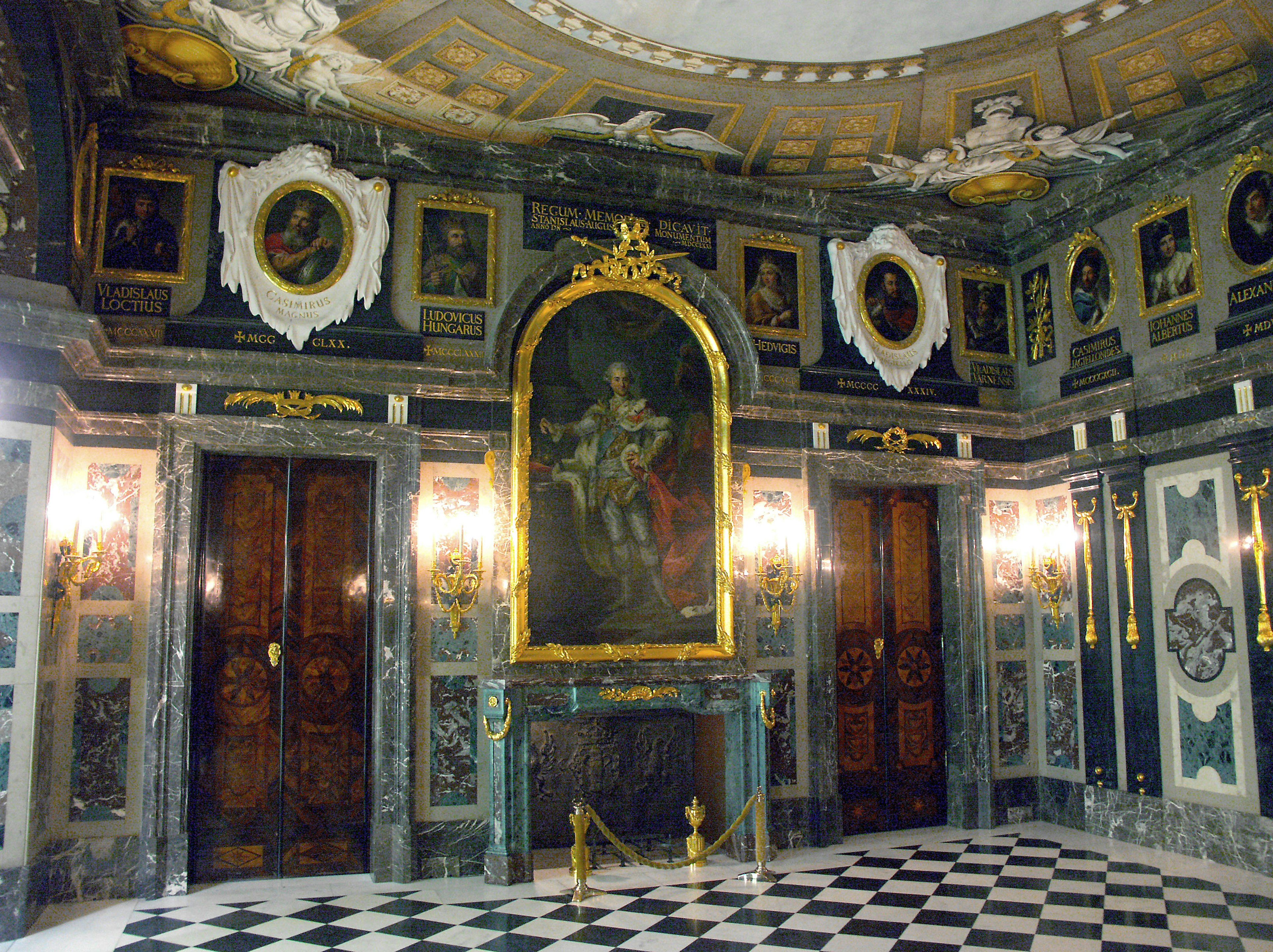 Luxurious interior featuring decorated walls and marble floor