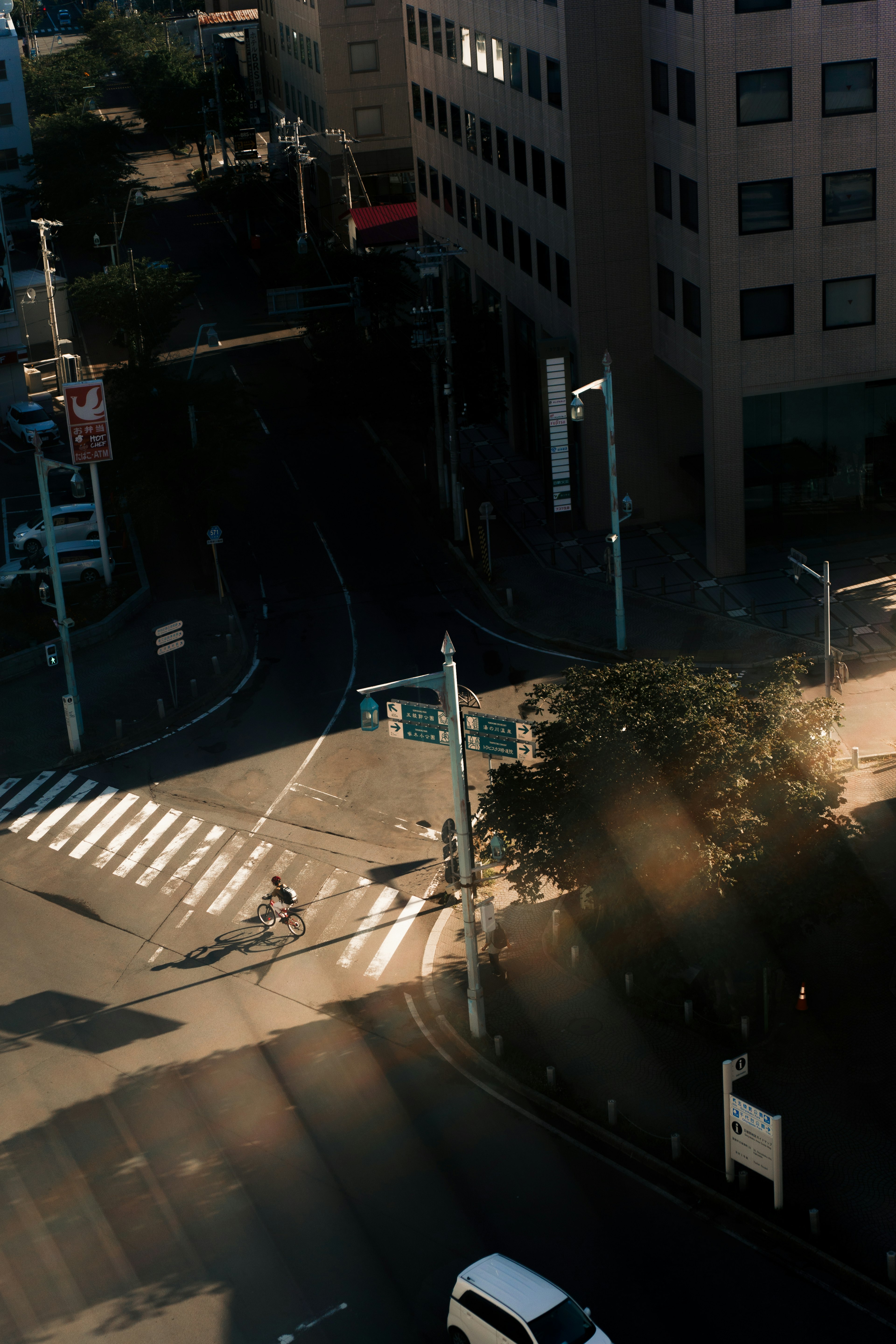 Street corner intersection with buildings