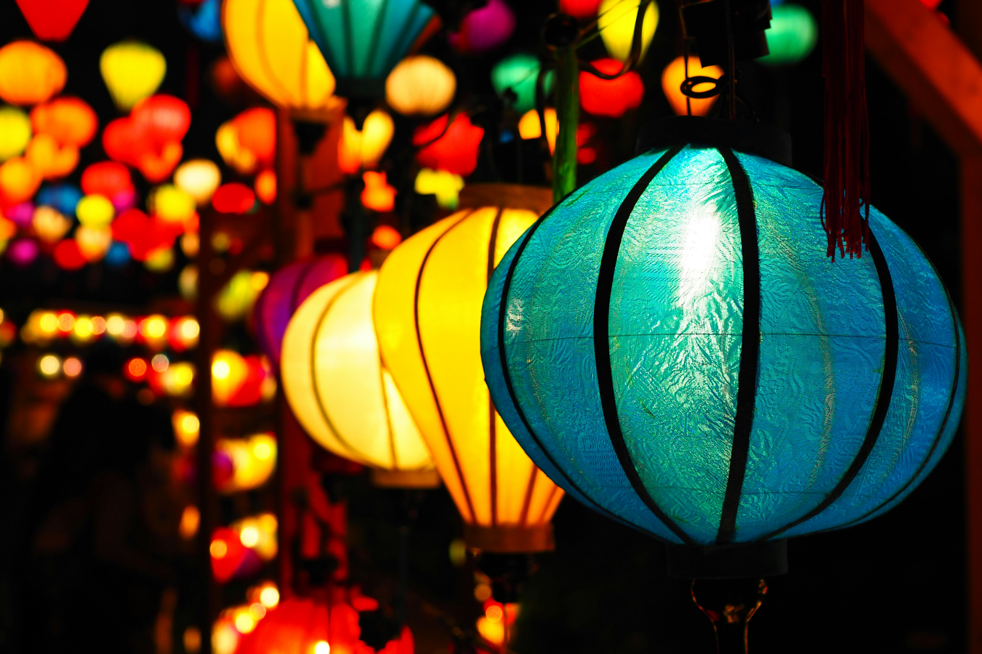 Colorful lanterns illuminating a night scene