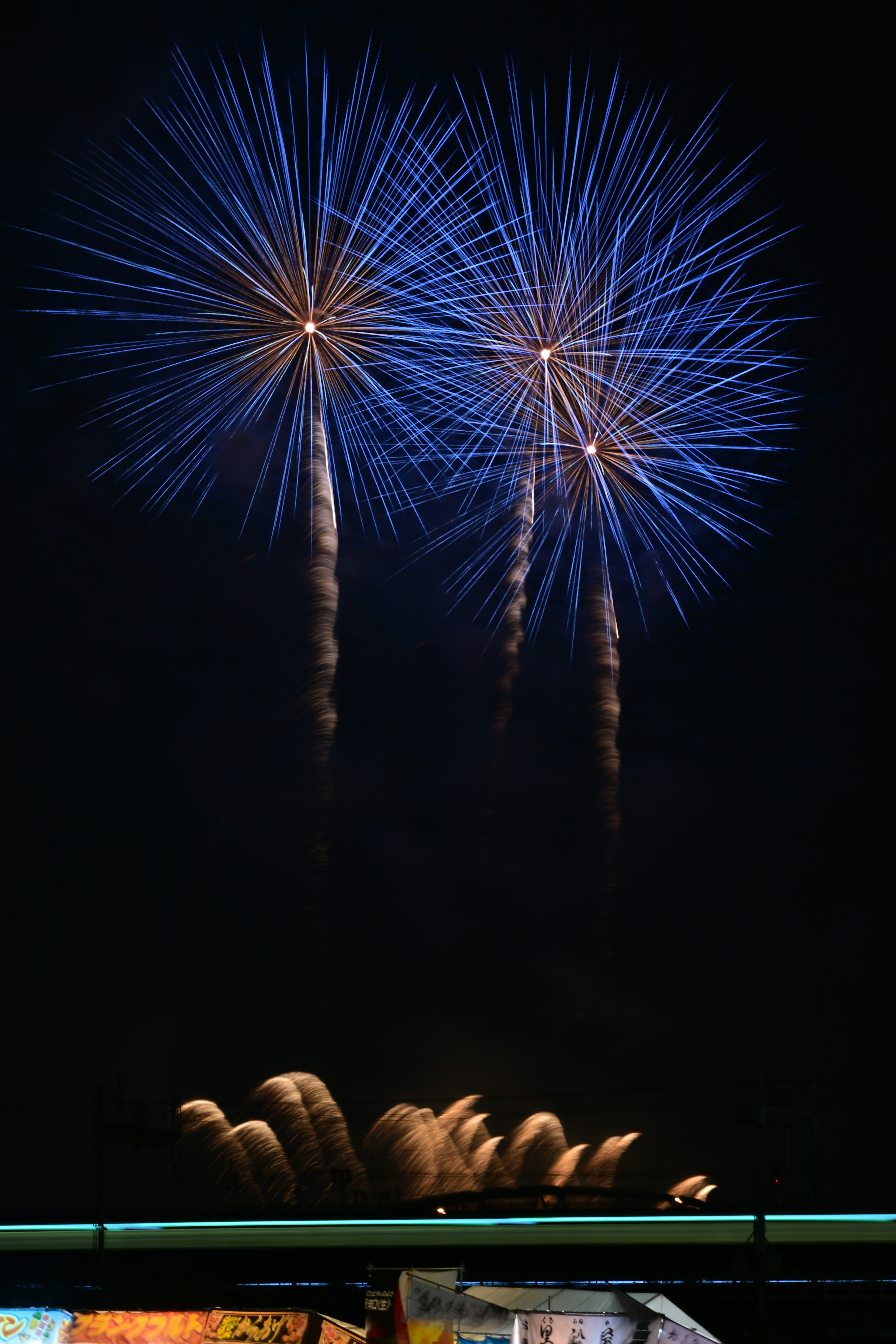 Hermoso momento de fuegos artificiales azules estallando en el cielo nocturno