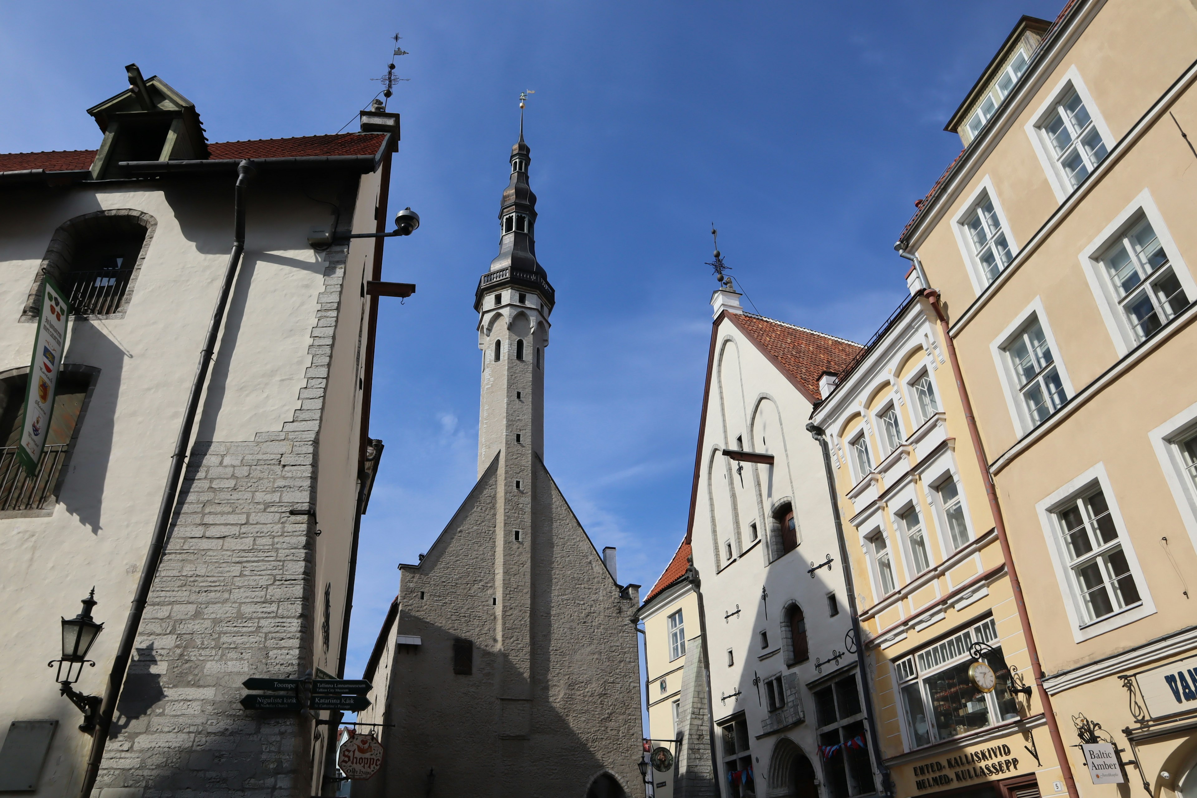 Medieval buildings and church steeple in Tallinn Estonia