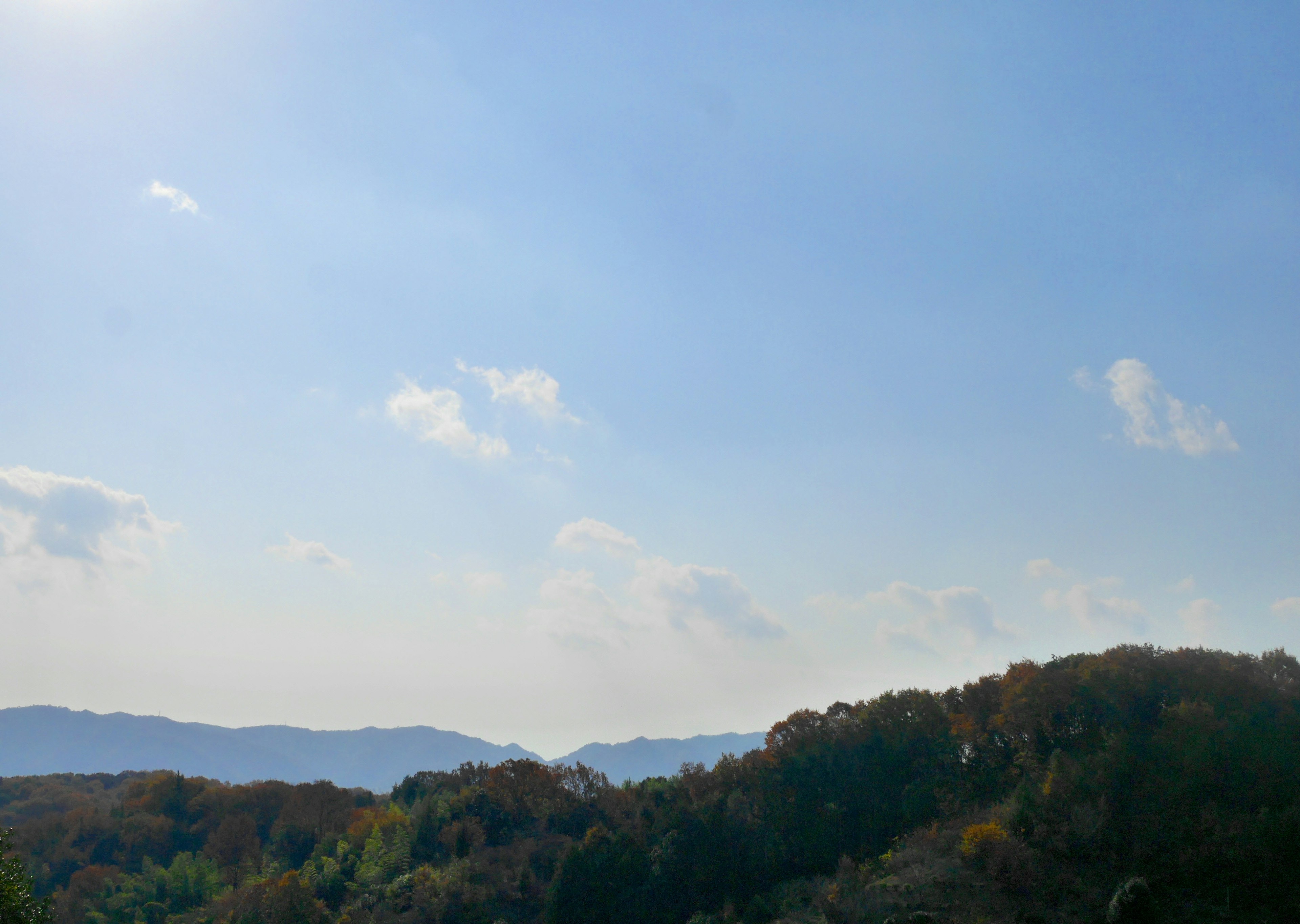 Vue pittoresque du ciel bleu et des montagnes avec feuillage d'automne