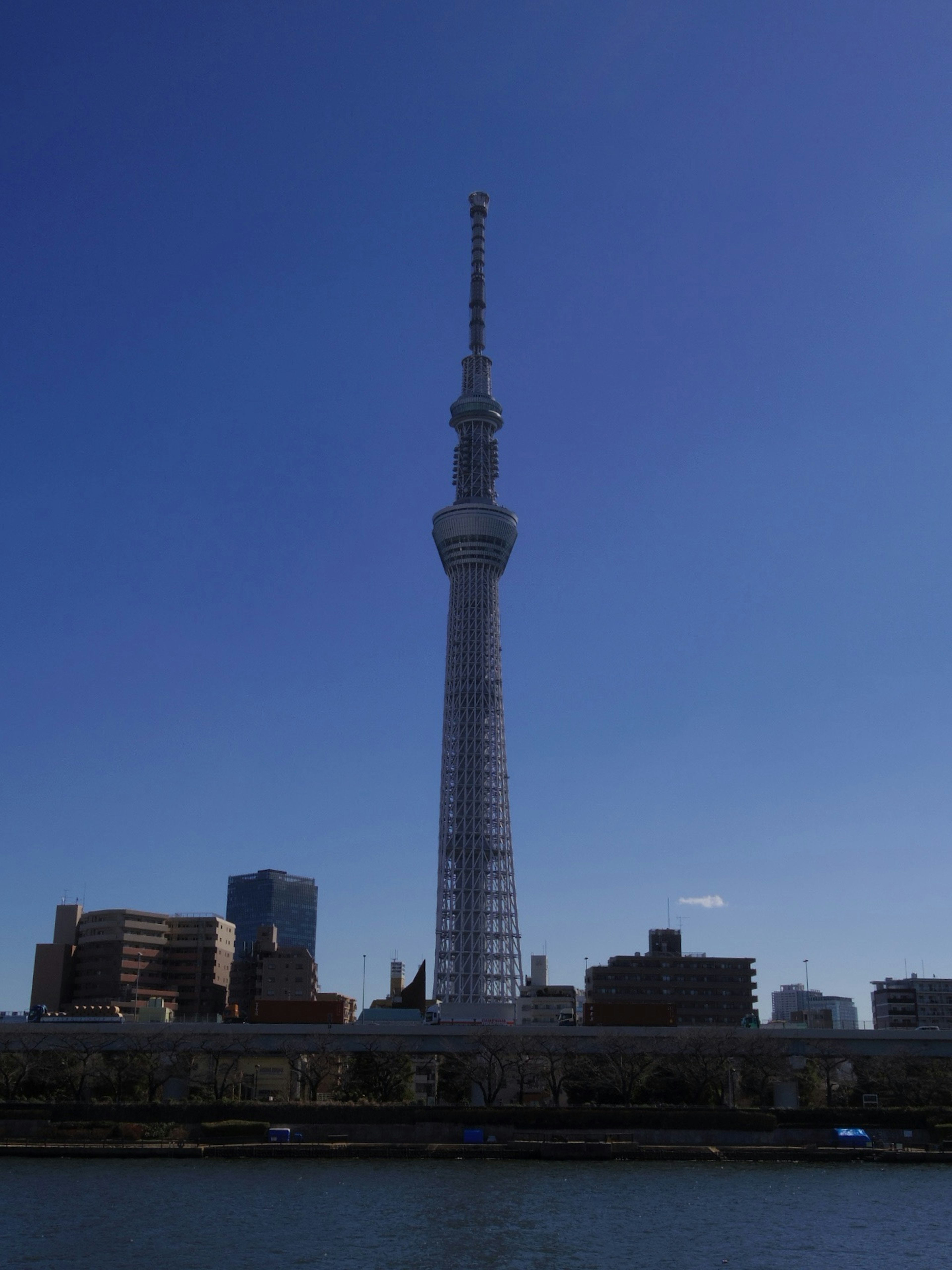 Tokyo Skytree menjulang di bawah langit biru yang cerah