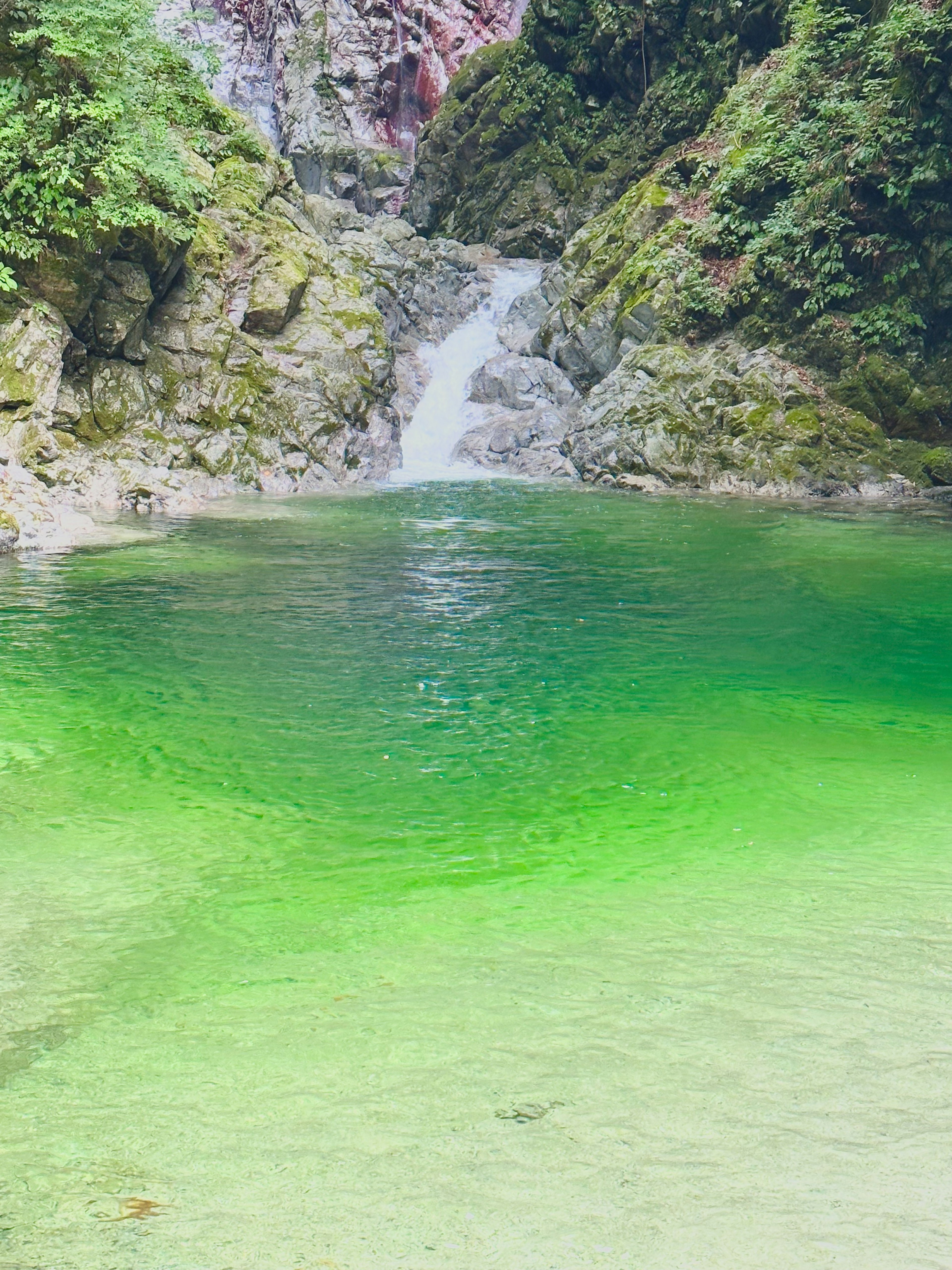 Pemandangan alam dengan air terjun dan air hijau