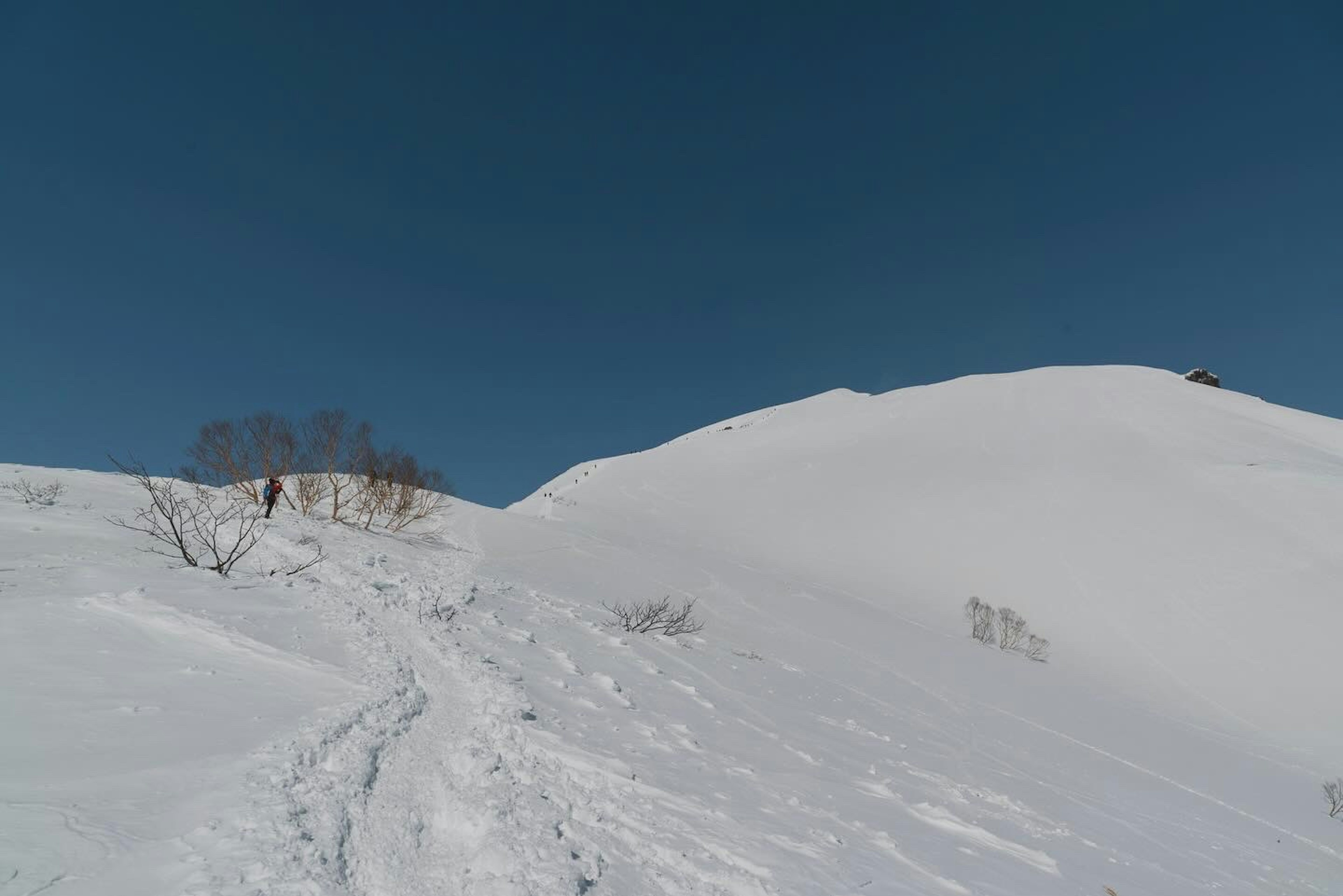 Snow-covered hill with a clear blue sky