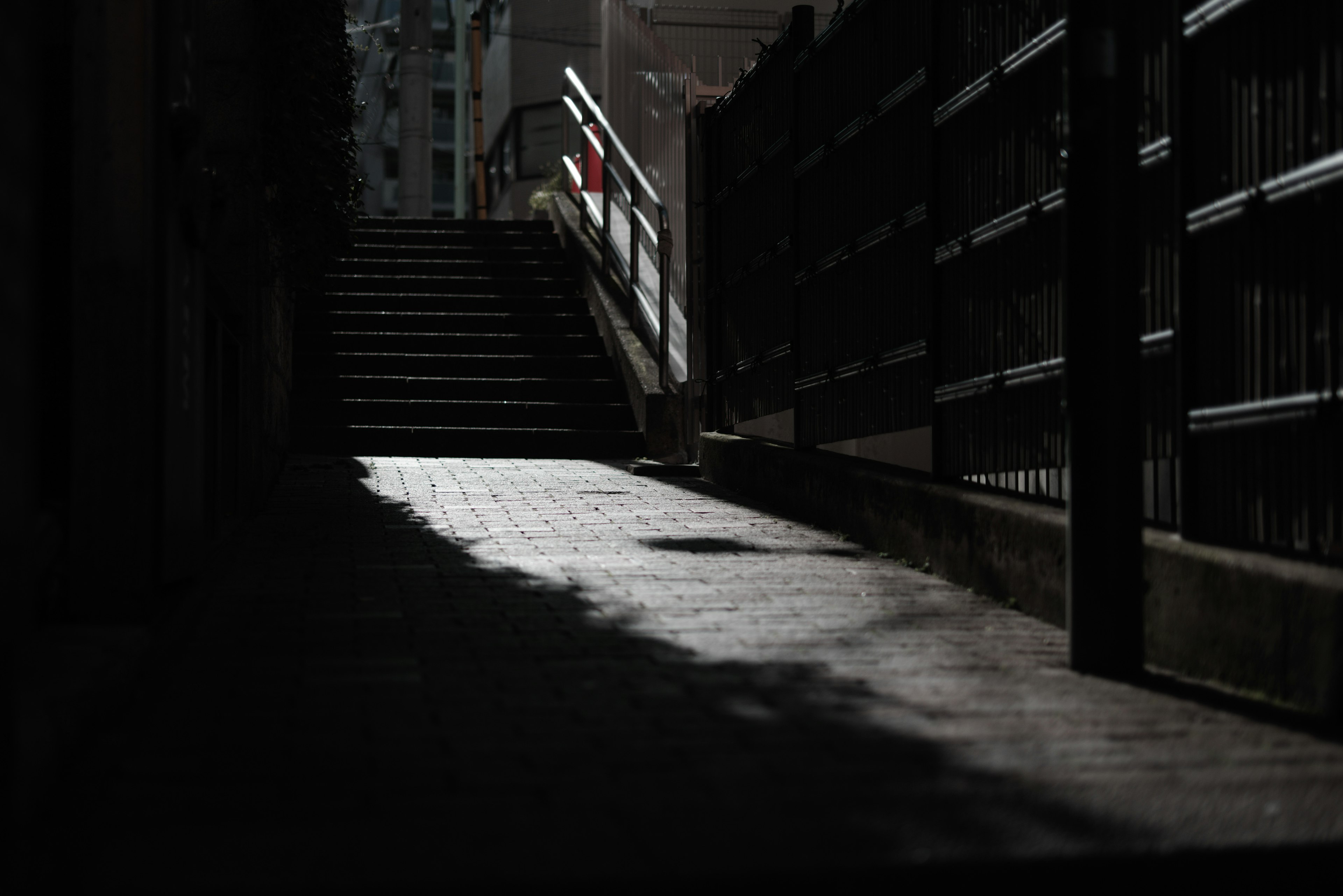 Impressive contrast of shadows and light along the staircase