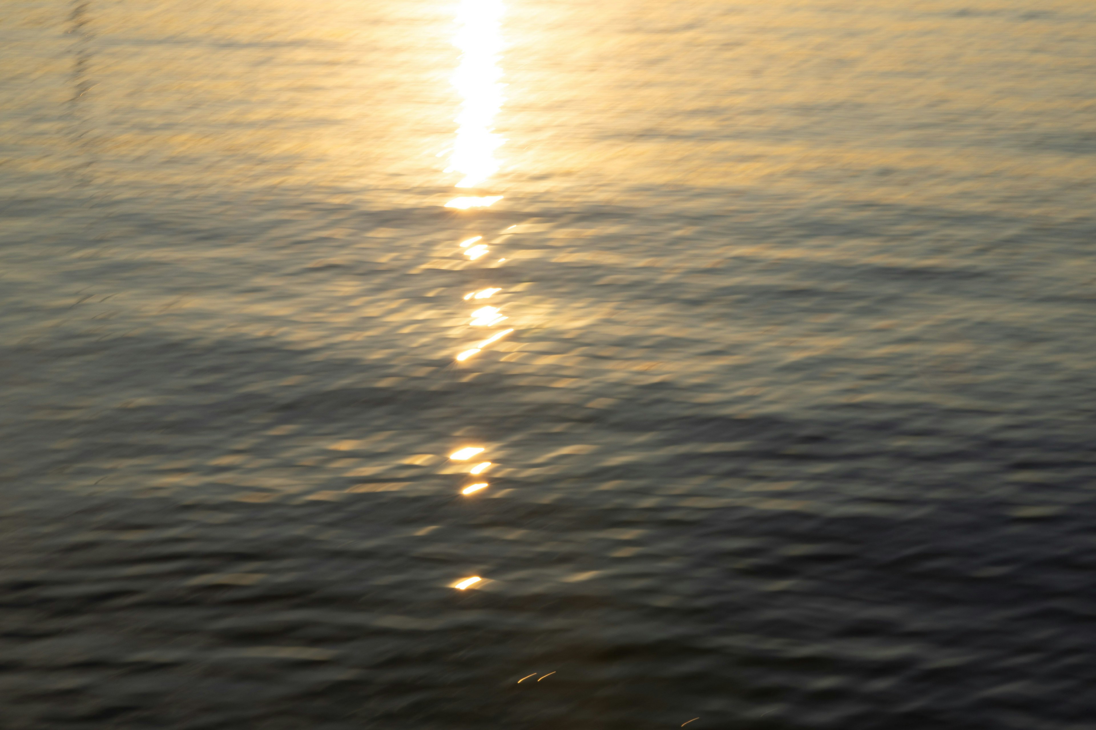 水面に反射する夕日の光が美しい静かな風景