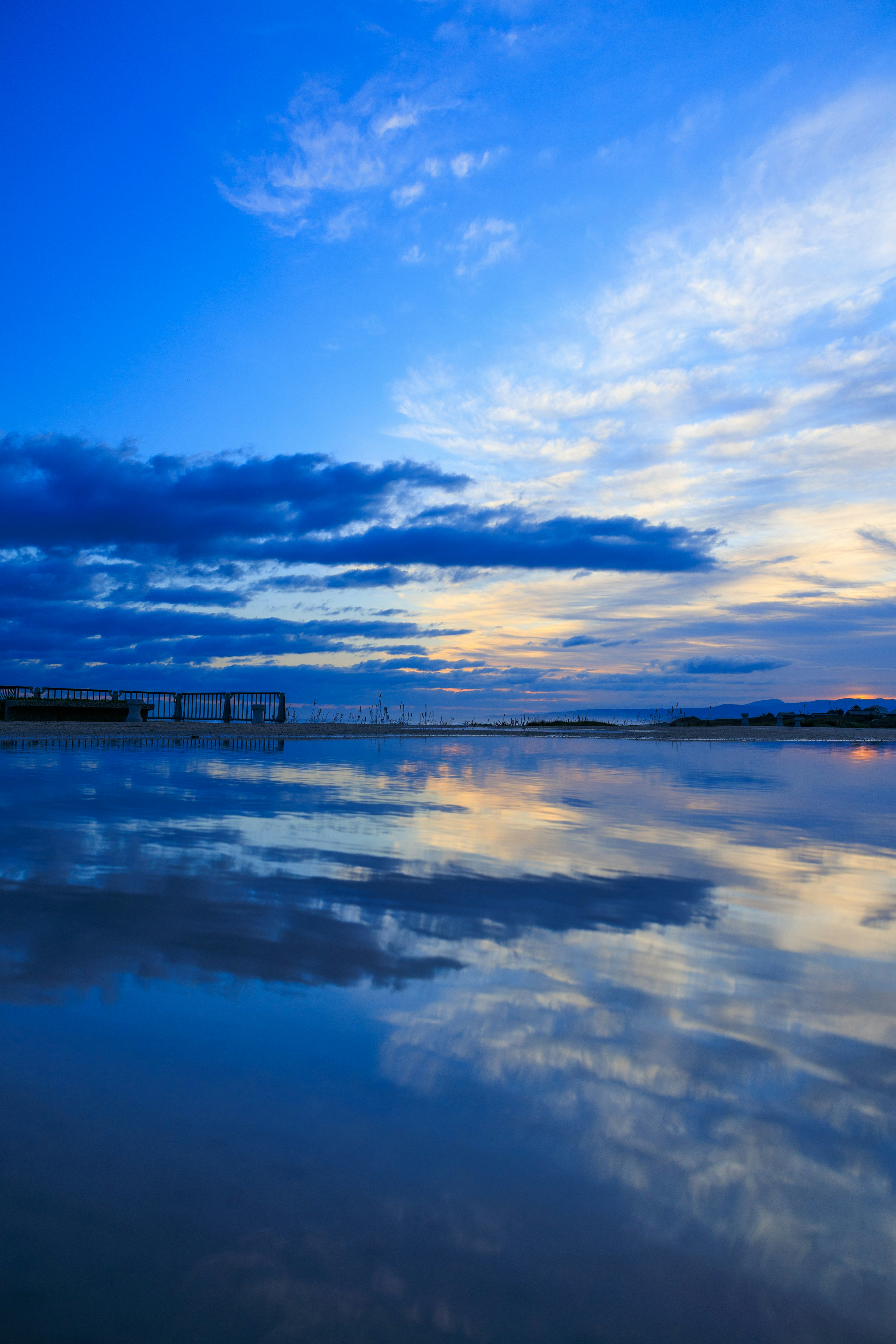 Beautiful ocean view with blue sky and cloud reflections