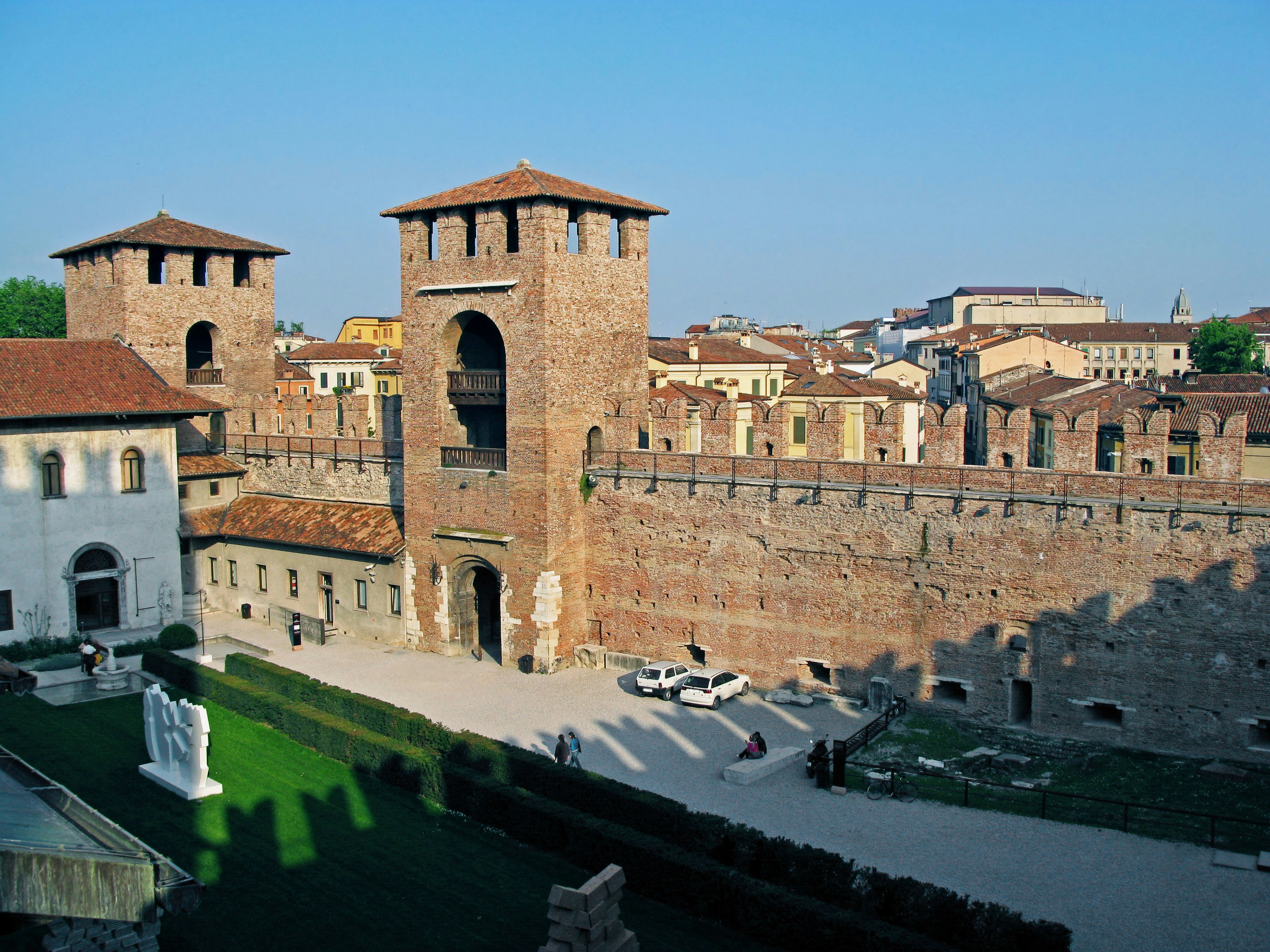 View of medieval city walls and towers