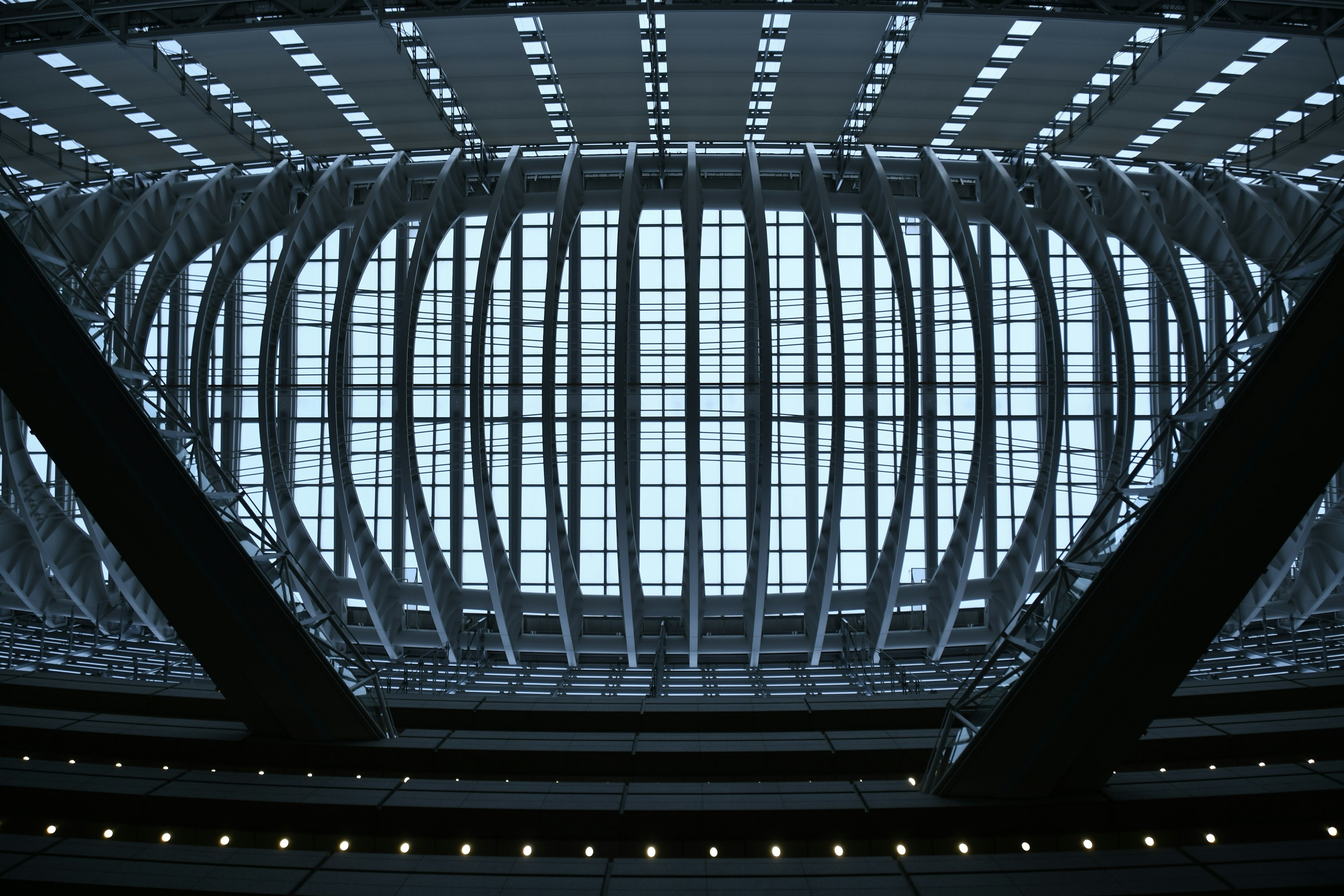 Modern ceiling design with glass and metal structure