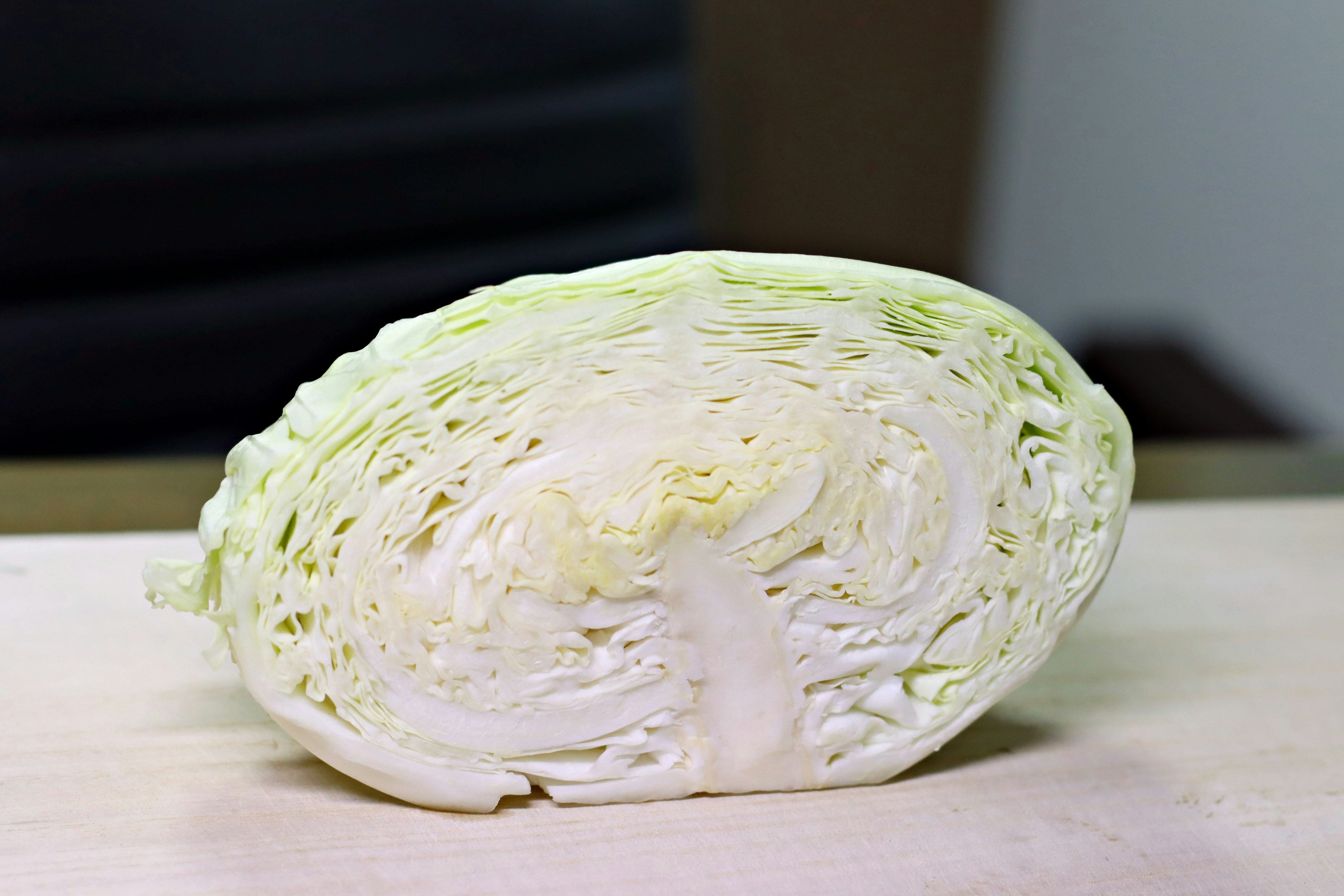 Half of a cabbage showing its cross-section