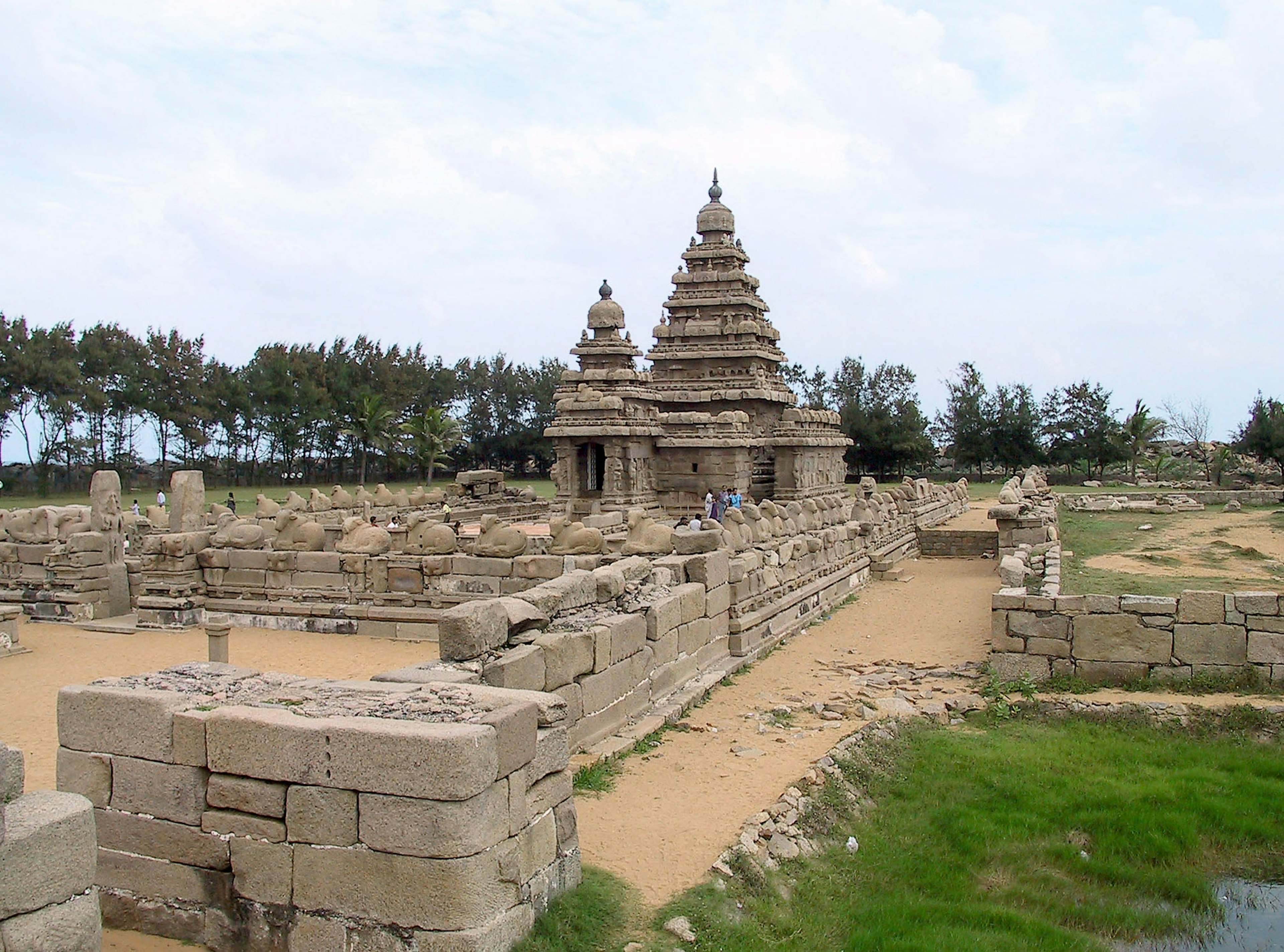 古代寺庙遗址与背景中的郁郁葱葱的绿色