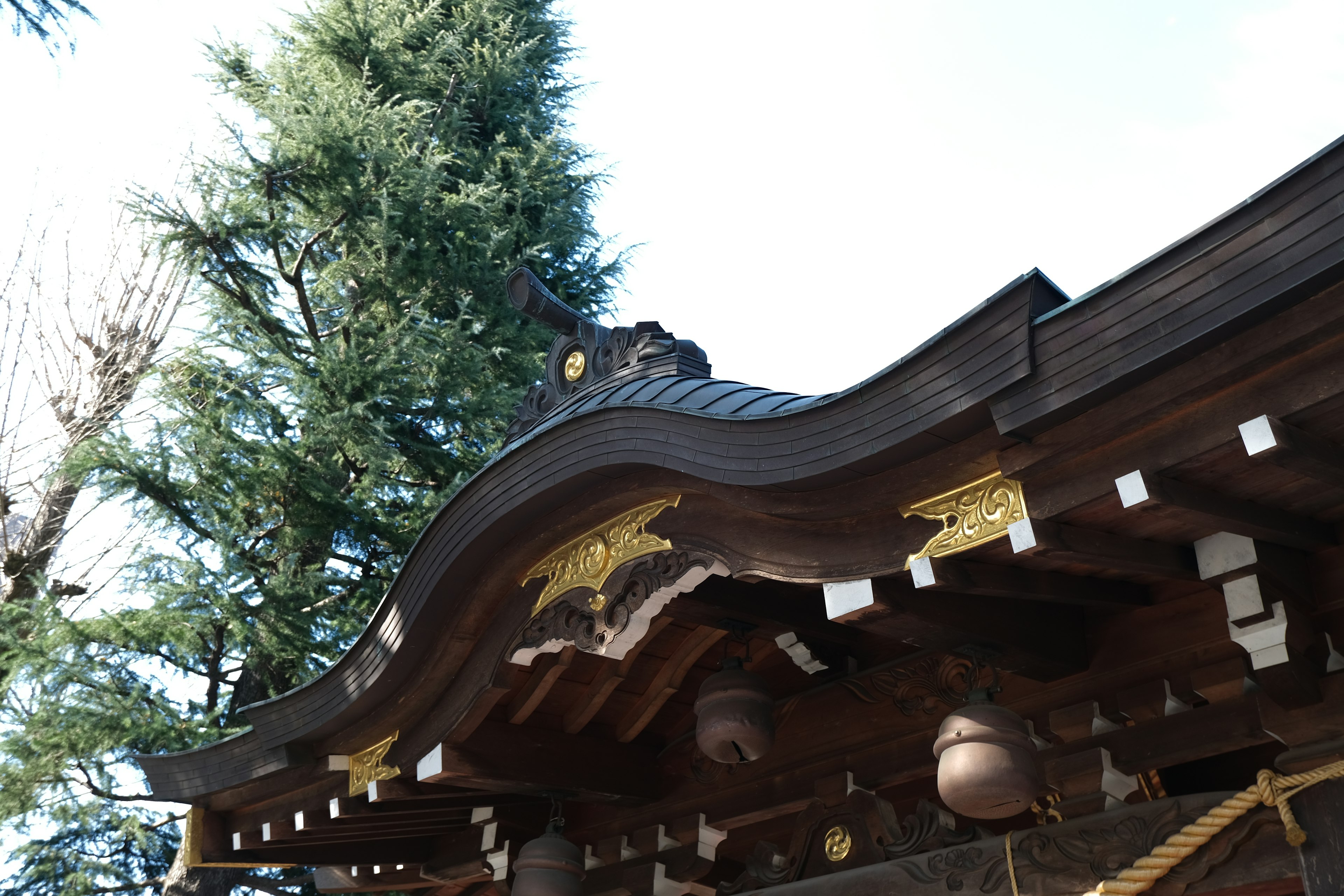 神社的一部分，具有曲线屋顶和金色装饰