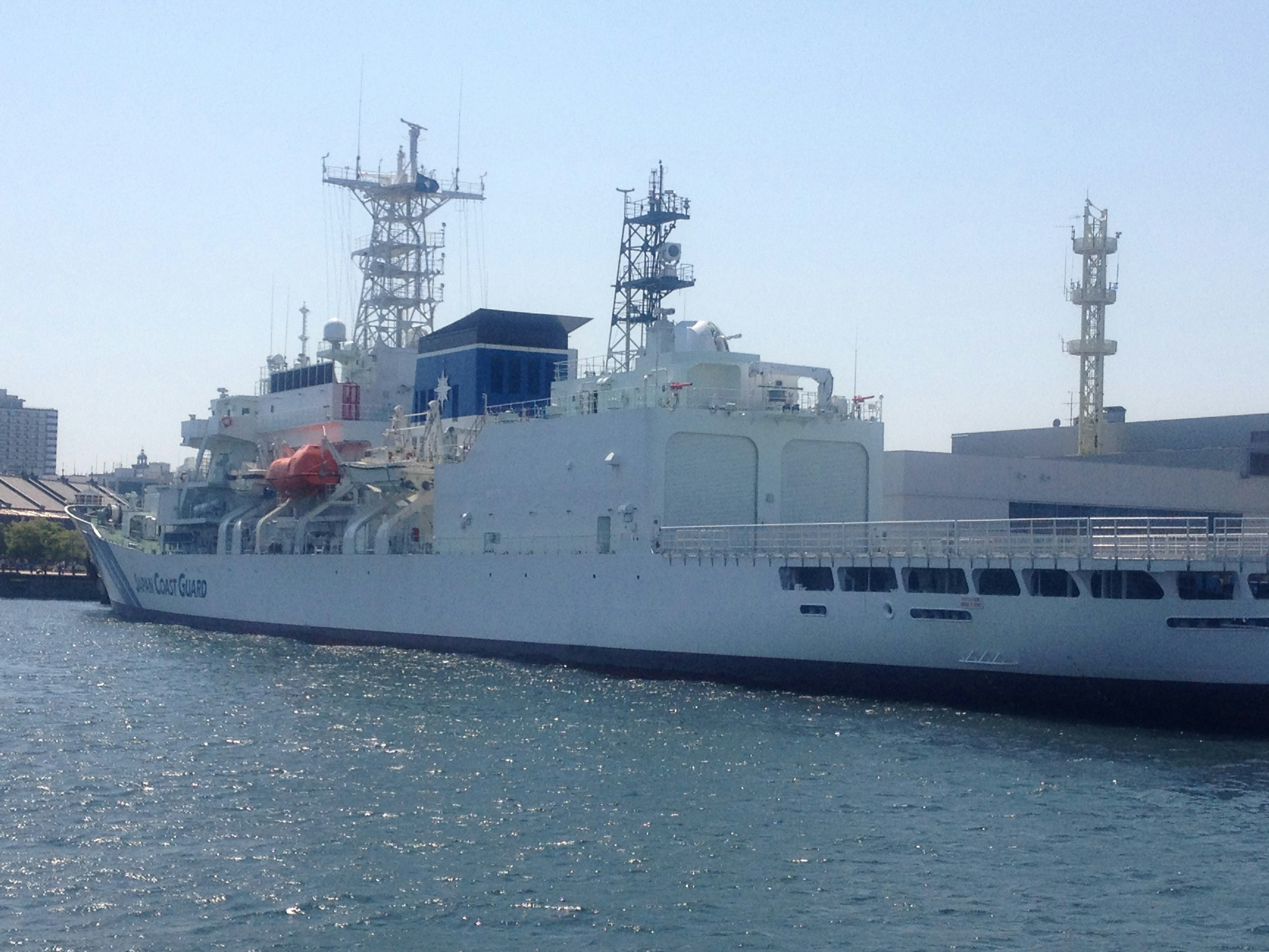 Large white ship docked at the harbor