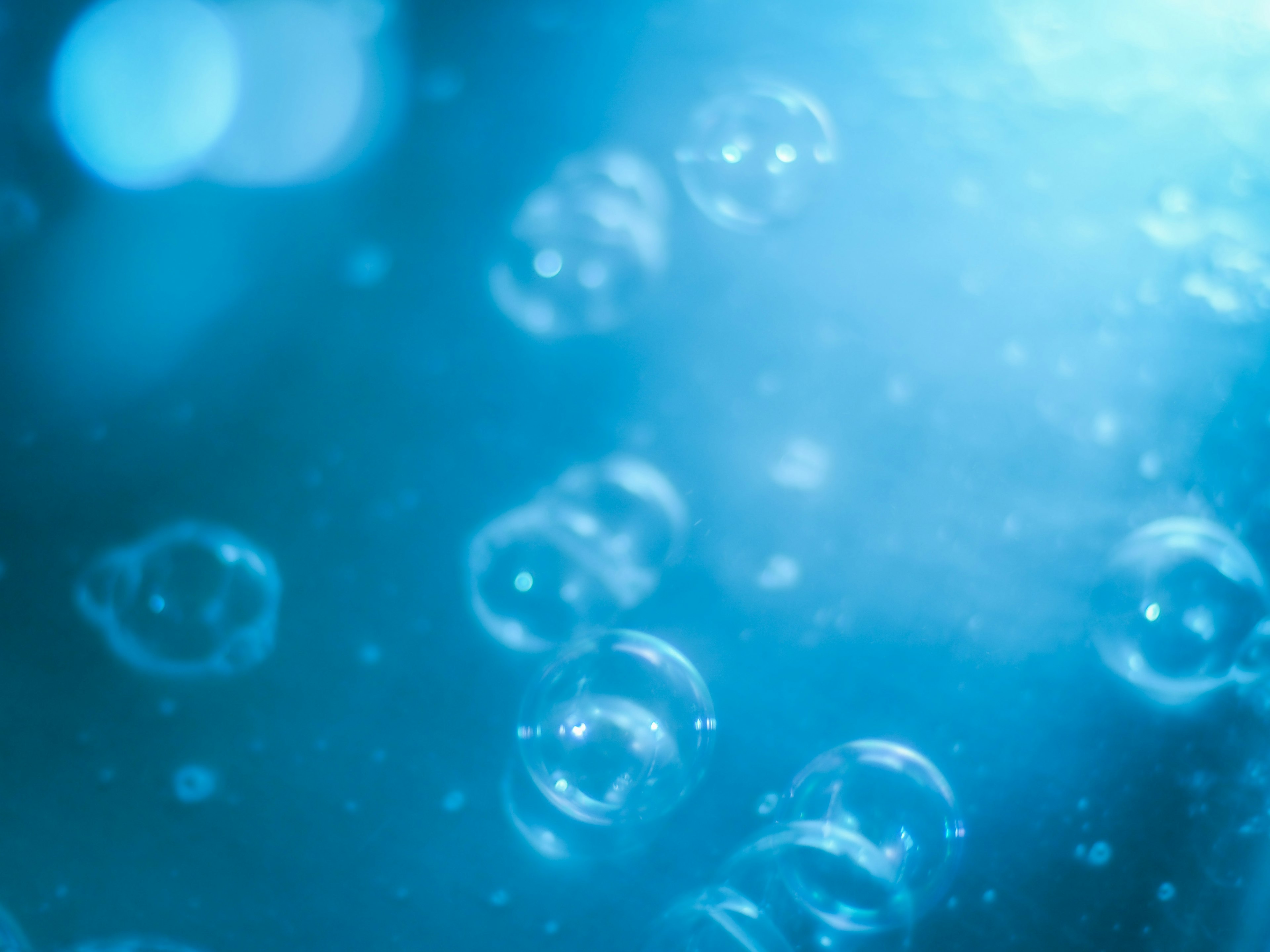 Close-up of bubbles floating in a blue background