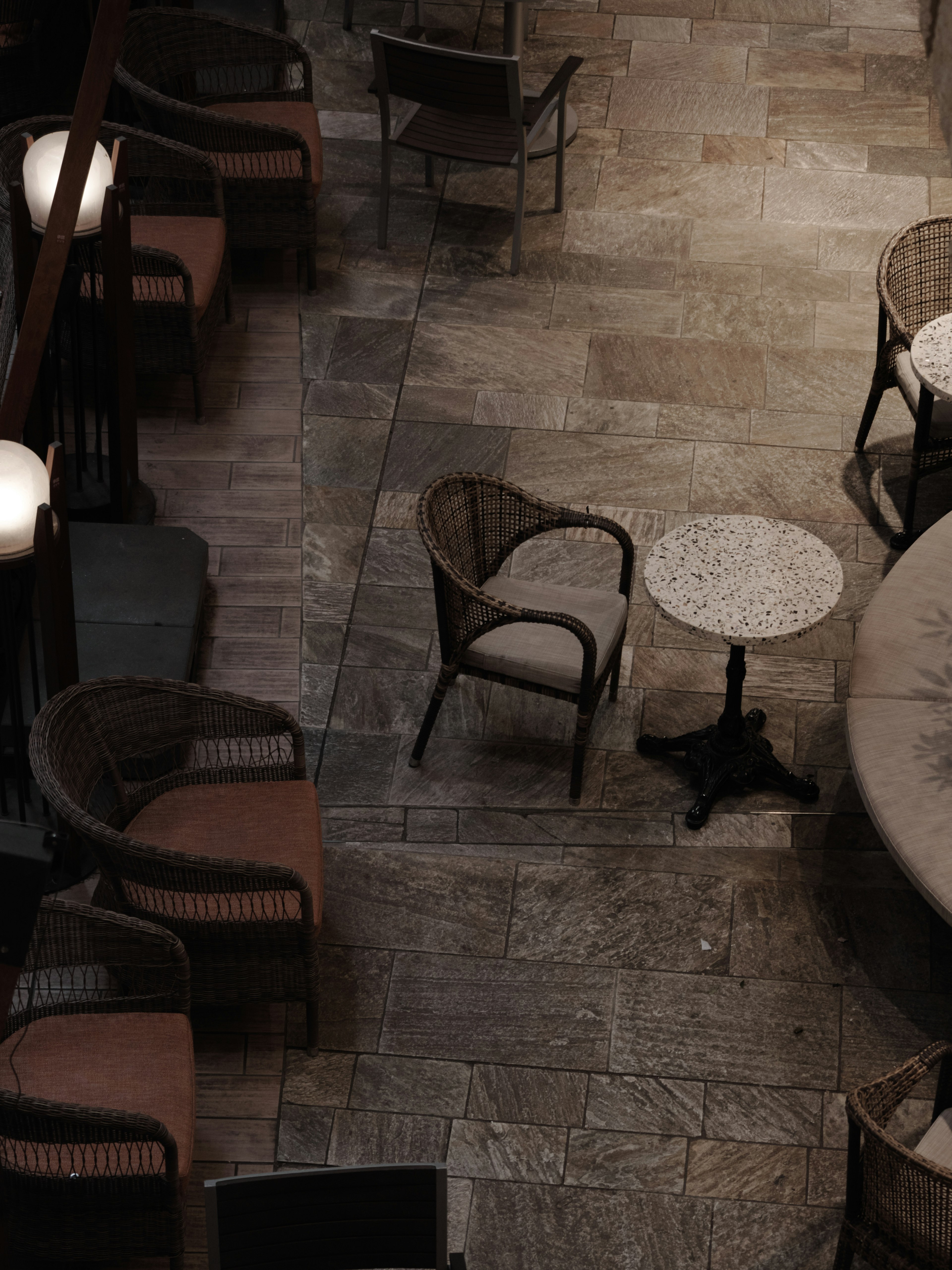 Cafe space with arranged chairs and a table