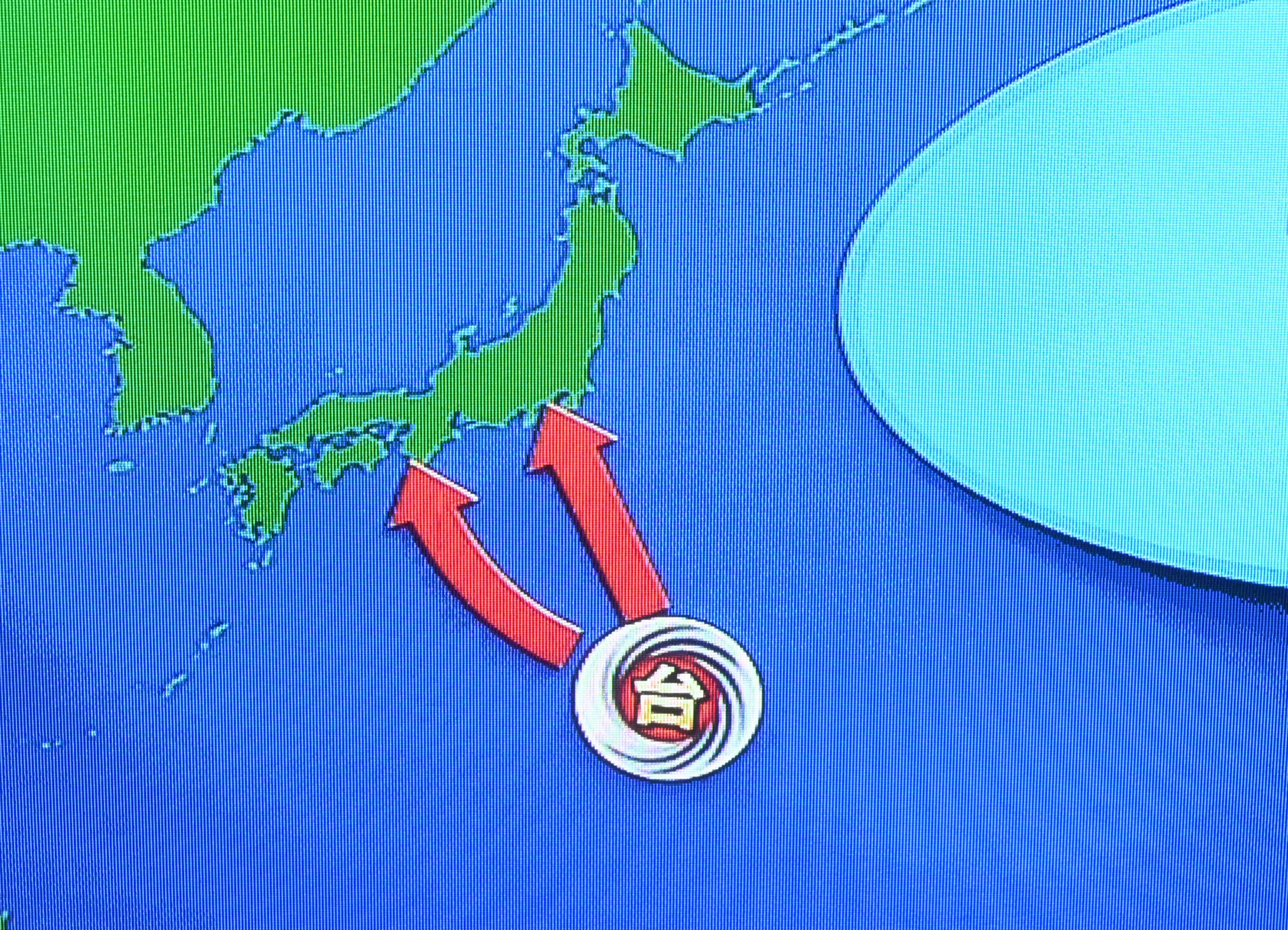 Illustration of a map of Japan with red arrows on a blue background