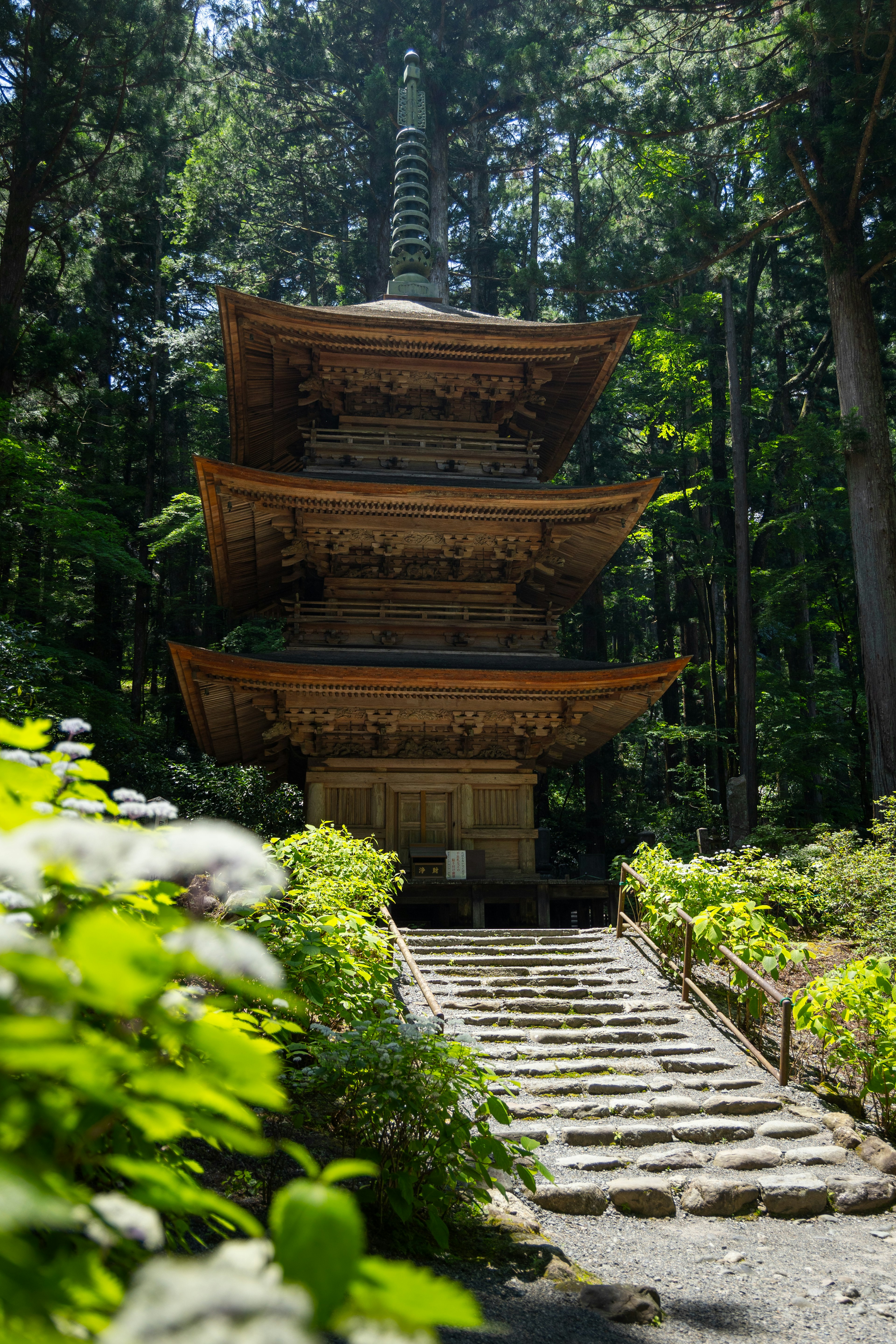 静かな森の中にある美しい五重塔