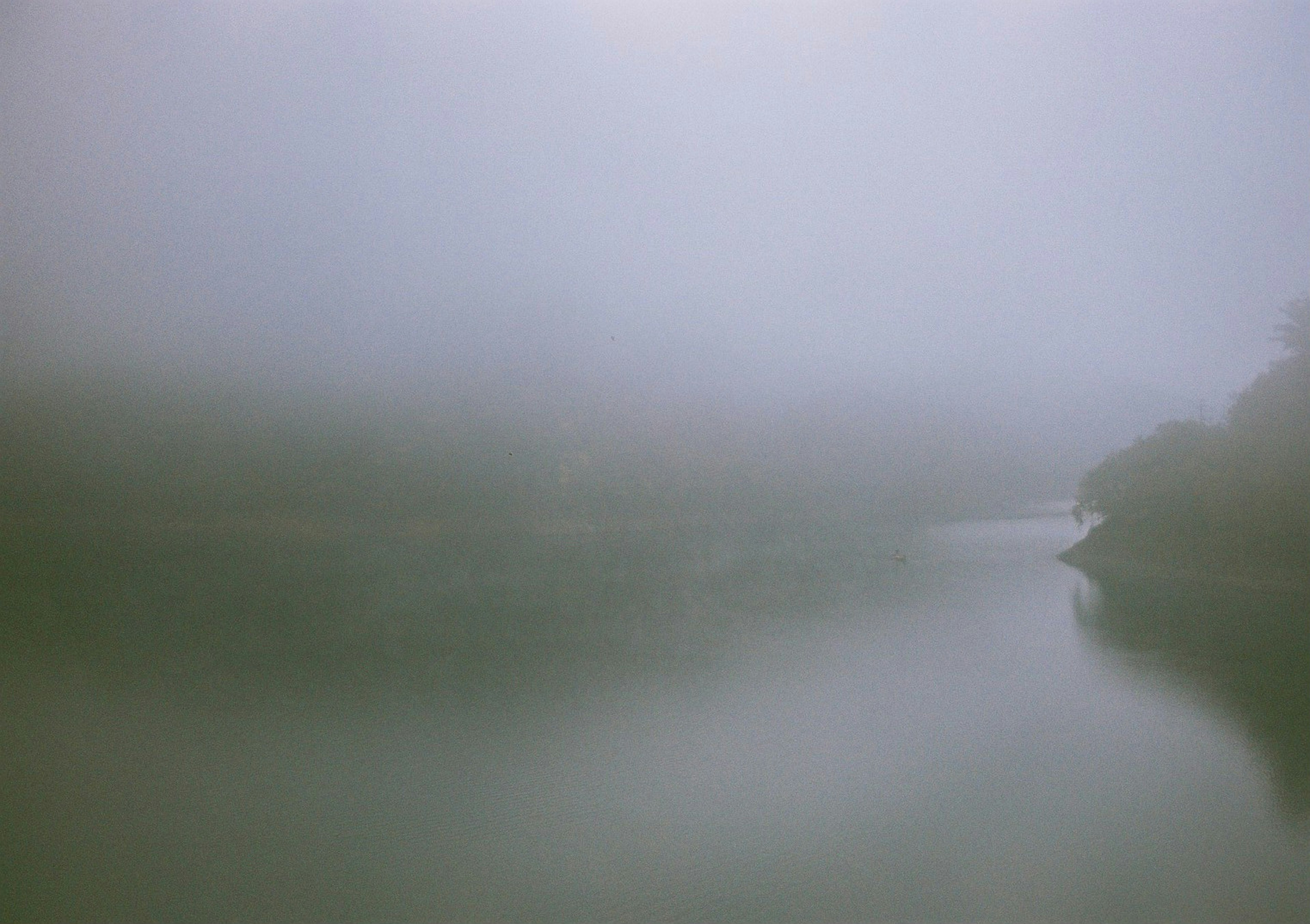 Misty landscape featuring a tranquil river