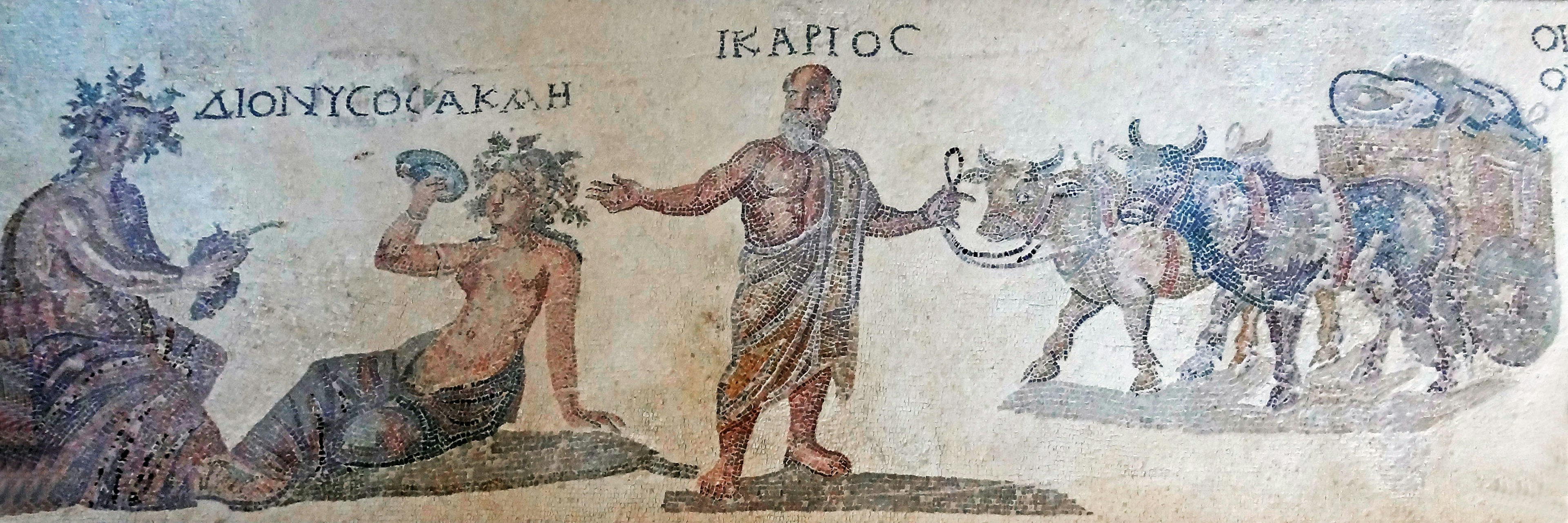 Ancient mosaic depicting gods and humans