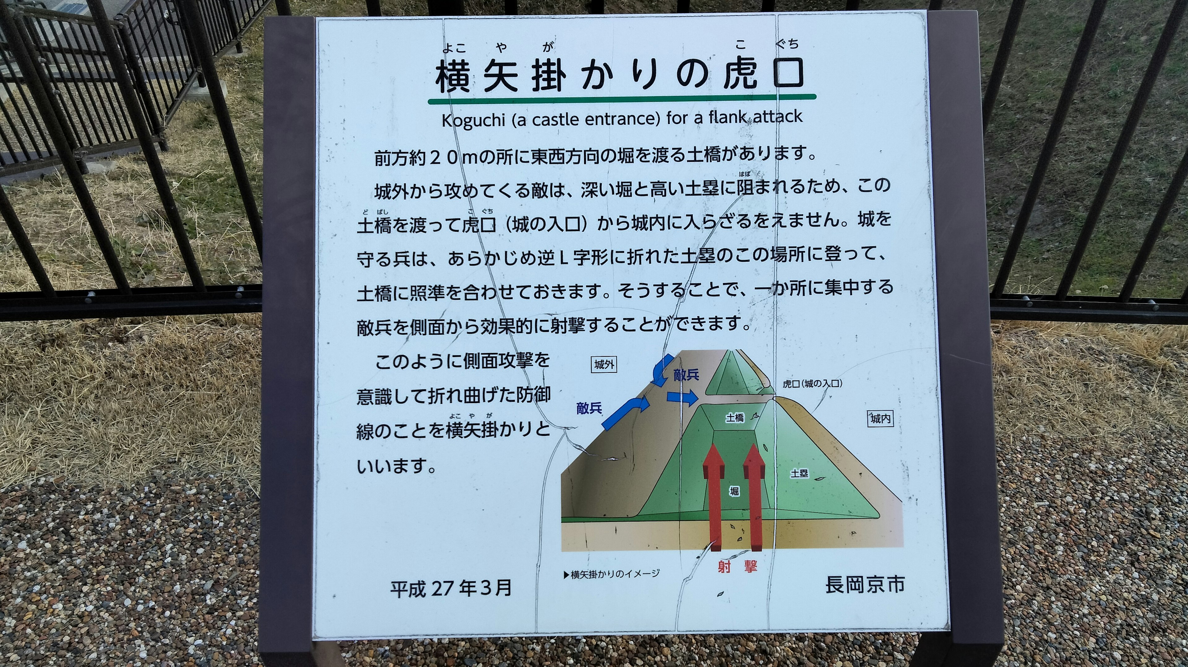 歴史的な説明看板と図が描かれた案内板