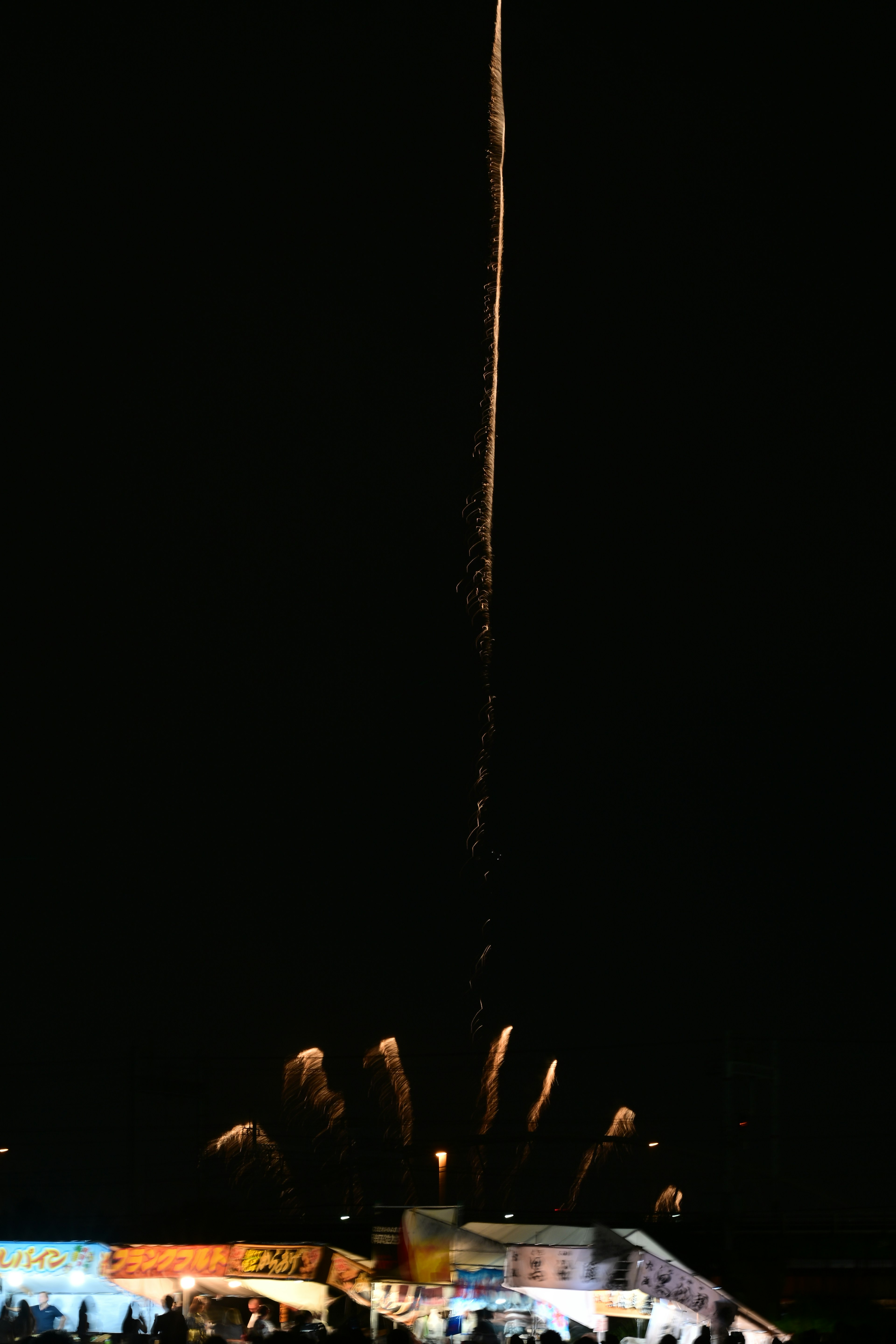 Fireworks shooting into the night sky with spectators silhouetted below